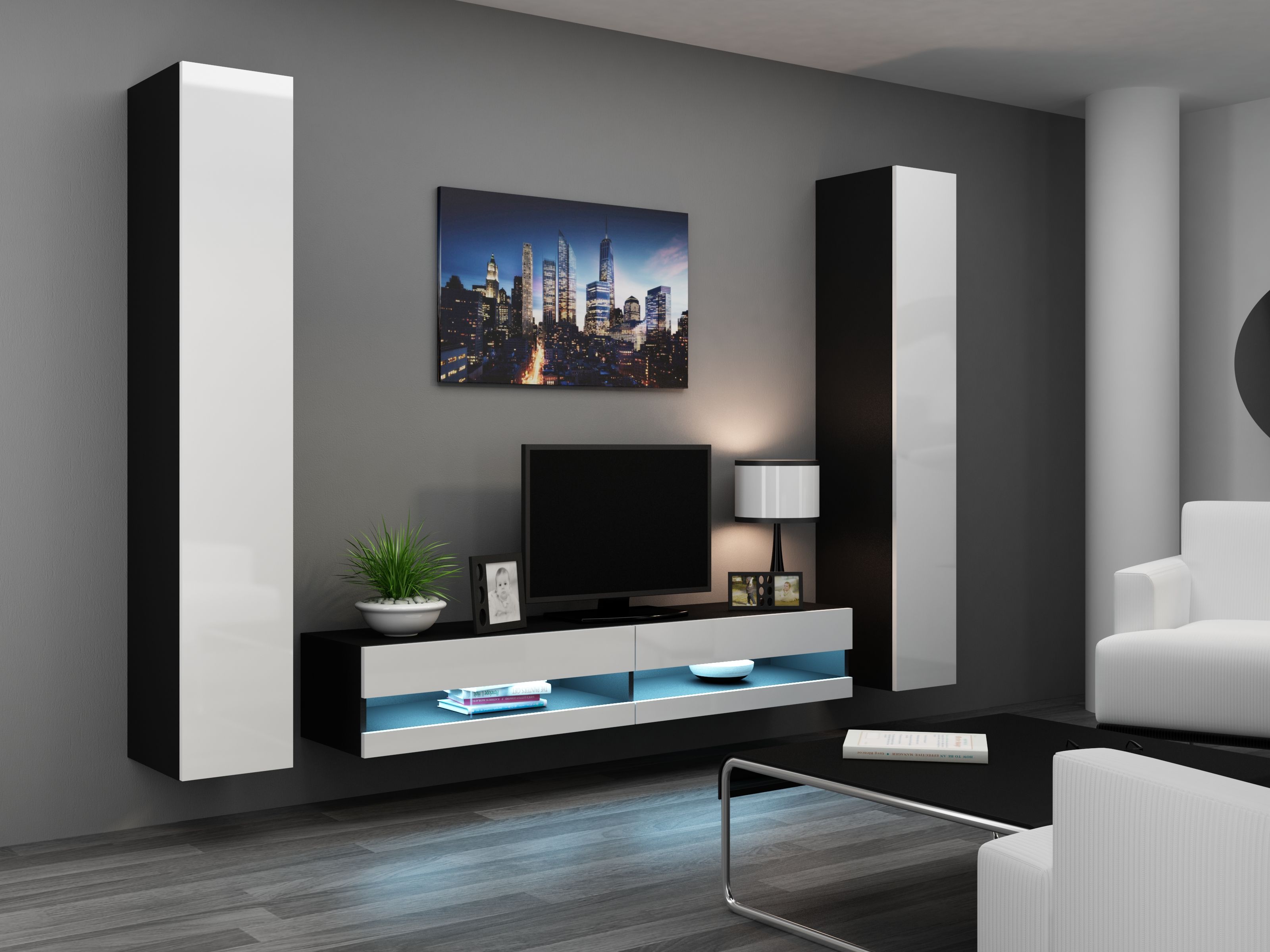 Cama TV stand VIGO NEW 30/180/40 black/white gloss_3