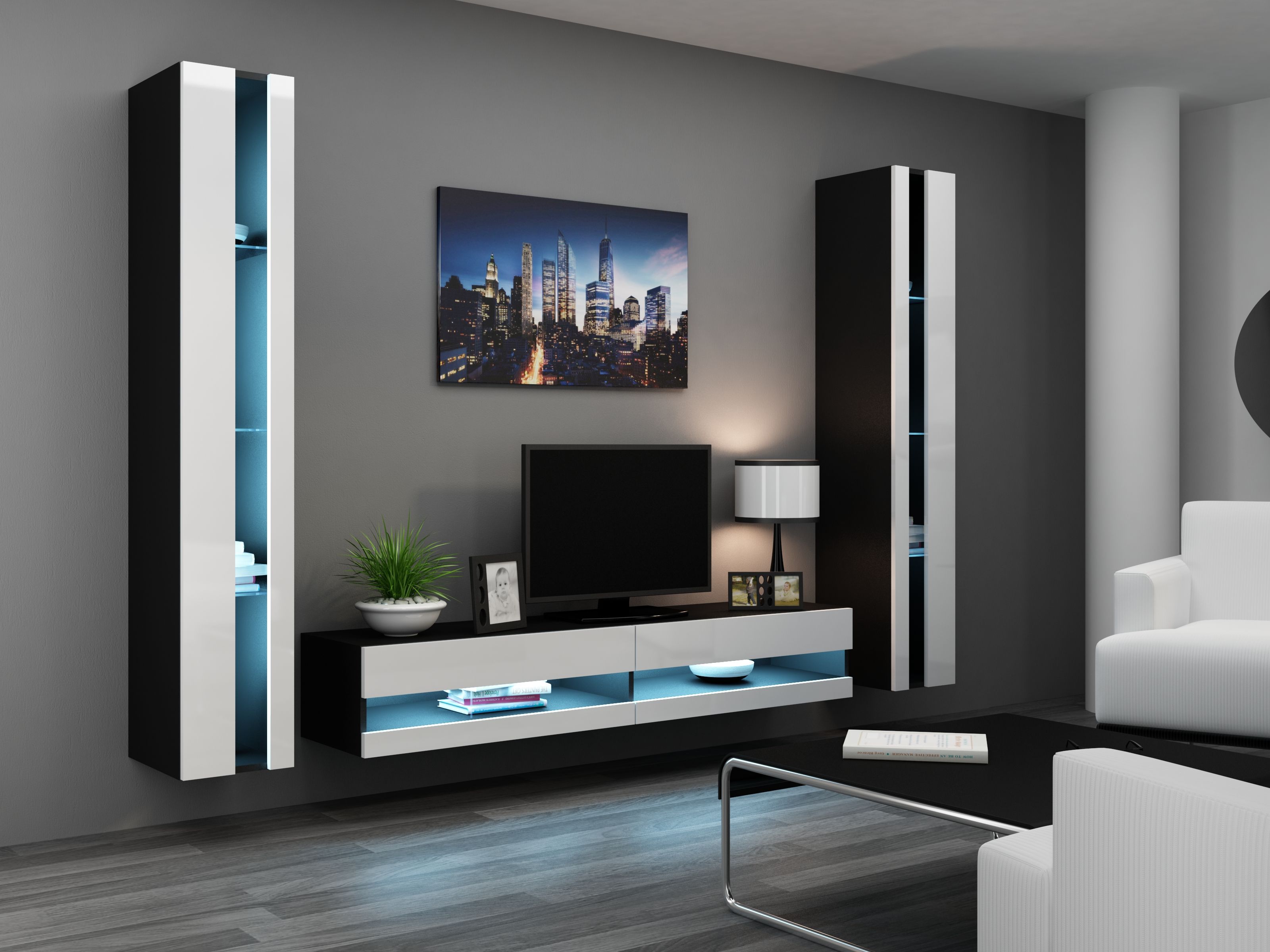 Cama TV stand VIGO NEW 30/180/40 black/white gloss_5