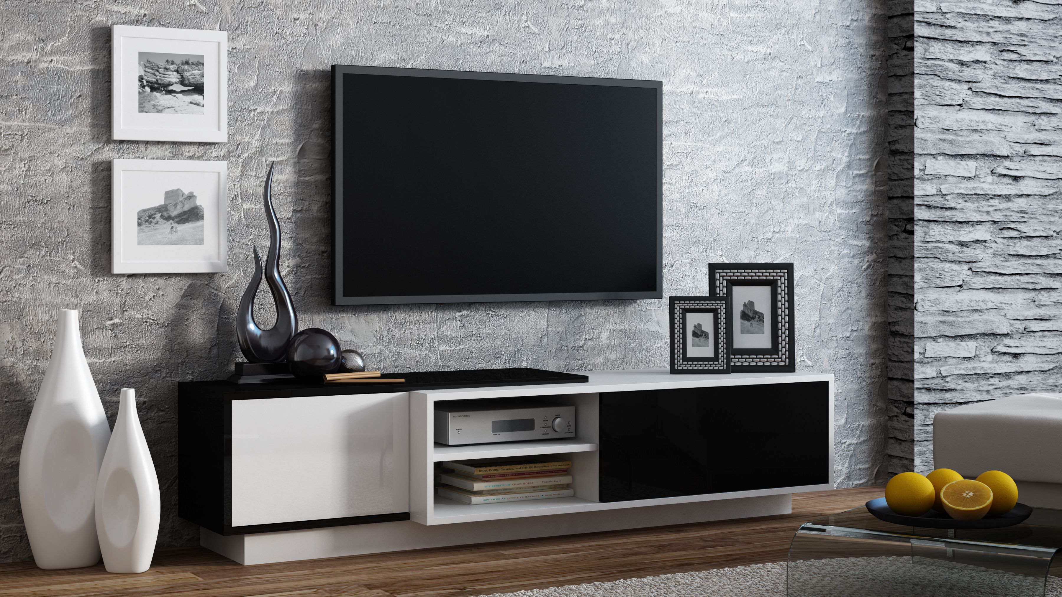Cama TV cabinet SIGMA1 180 white/black gloss_5