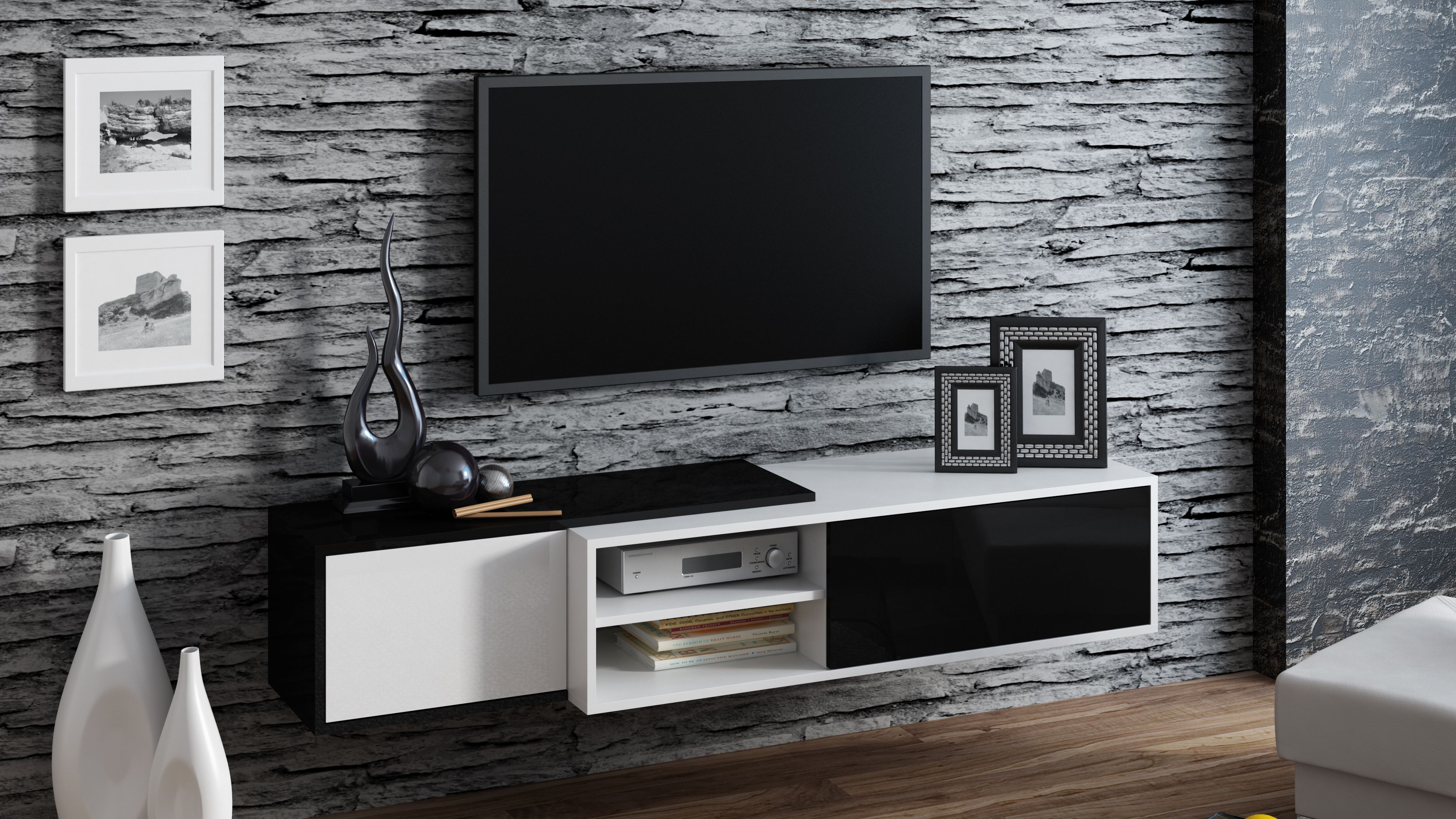 Cama TV cabinet SIGMA1 180 white/black gloss_6