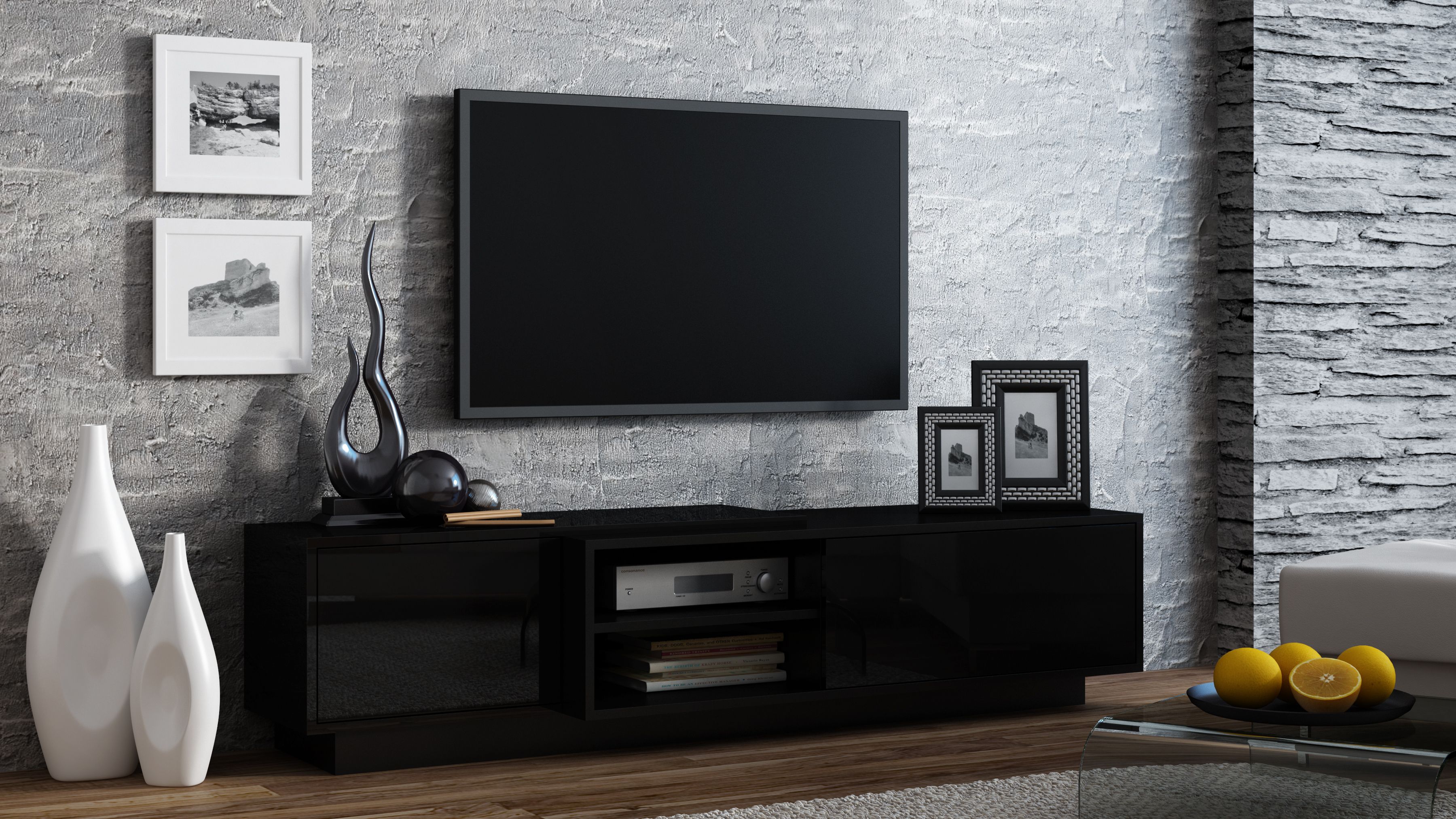 Cama TV cabinet SIGMA1 180 black/black gloss_1