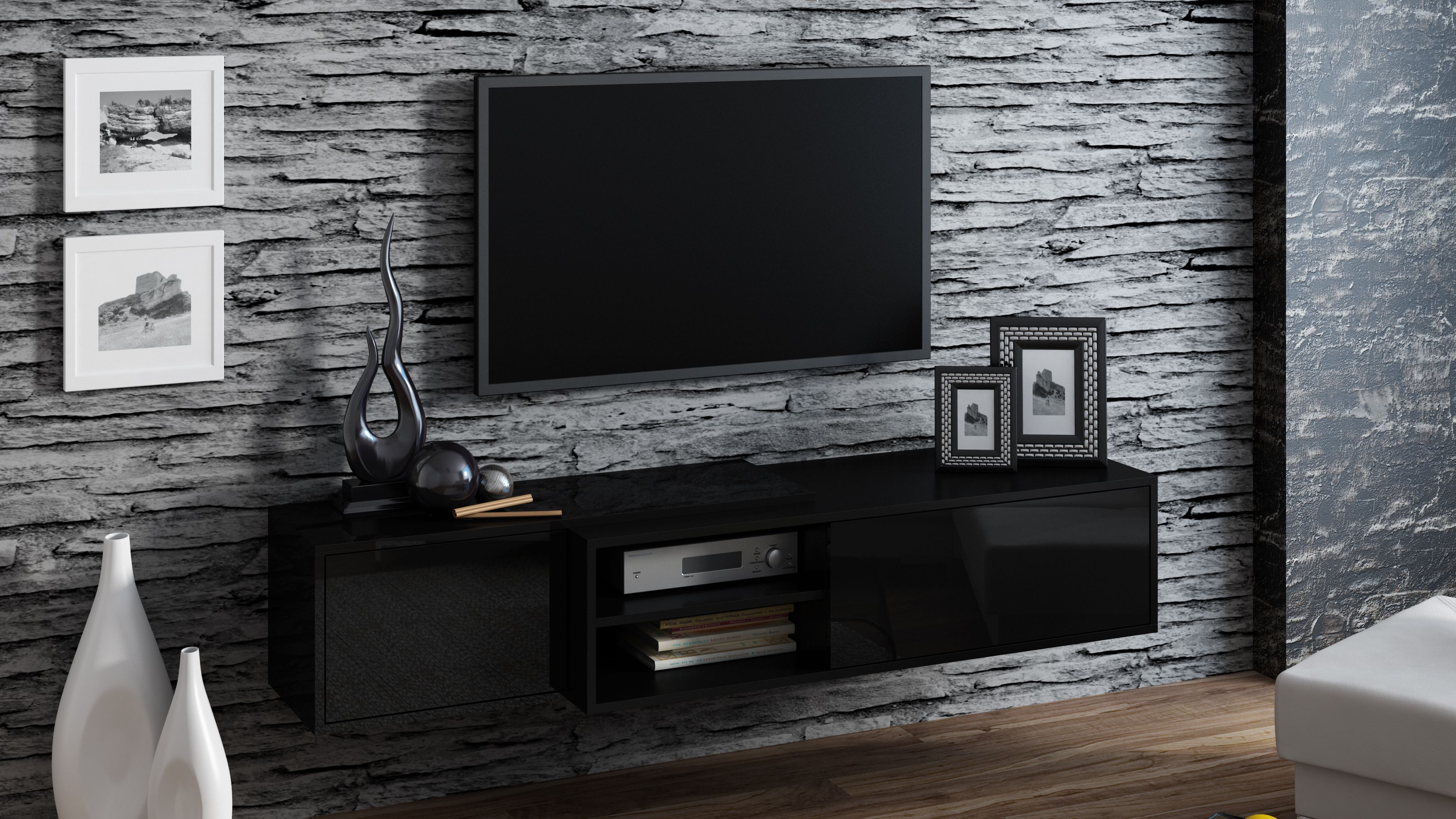 Cama TV cabinet SIGMA1 180 black/black gloss_2