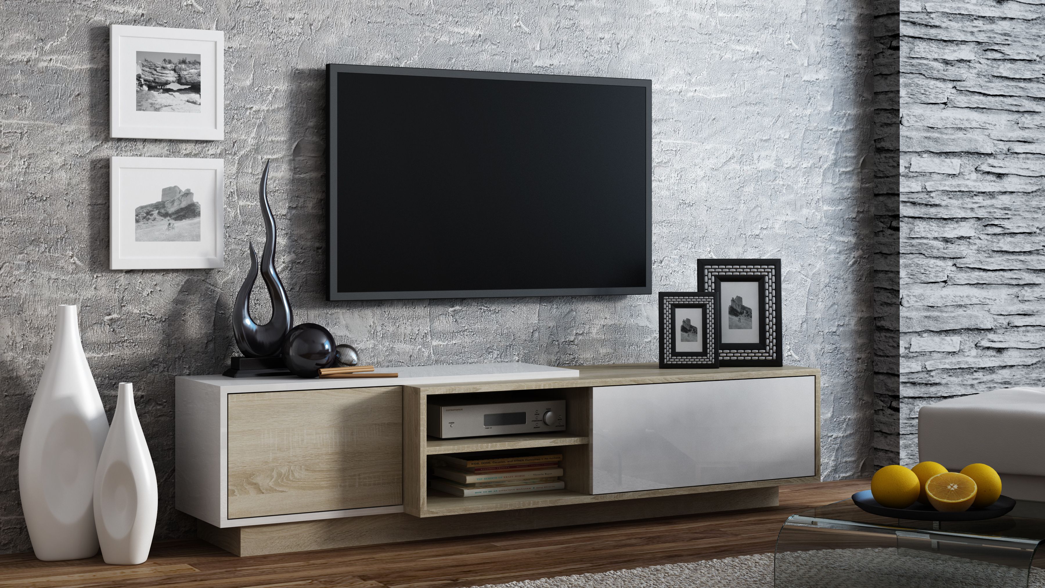 Cama TV cabinet SIGMA1 180 sonoma oak/white gloss_3