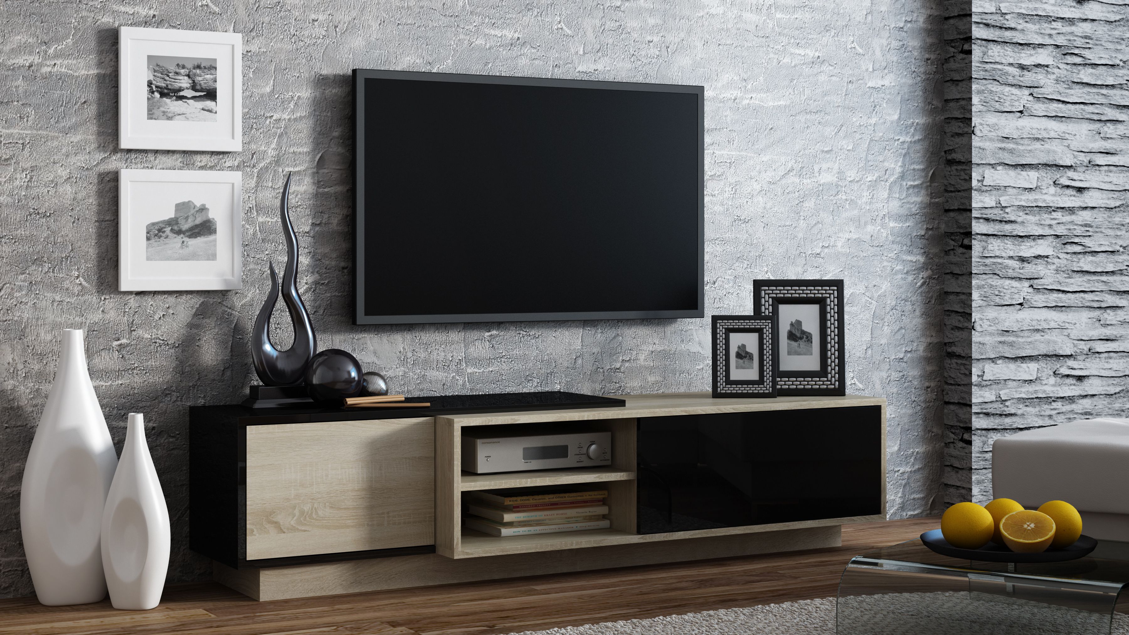 Cama TV cabinet SIGMA1 180 sonoma oak/black gloss_3