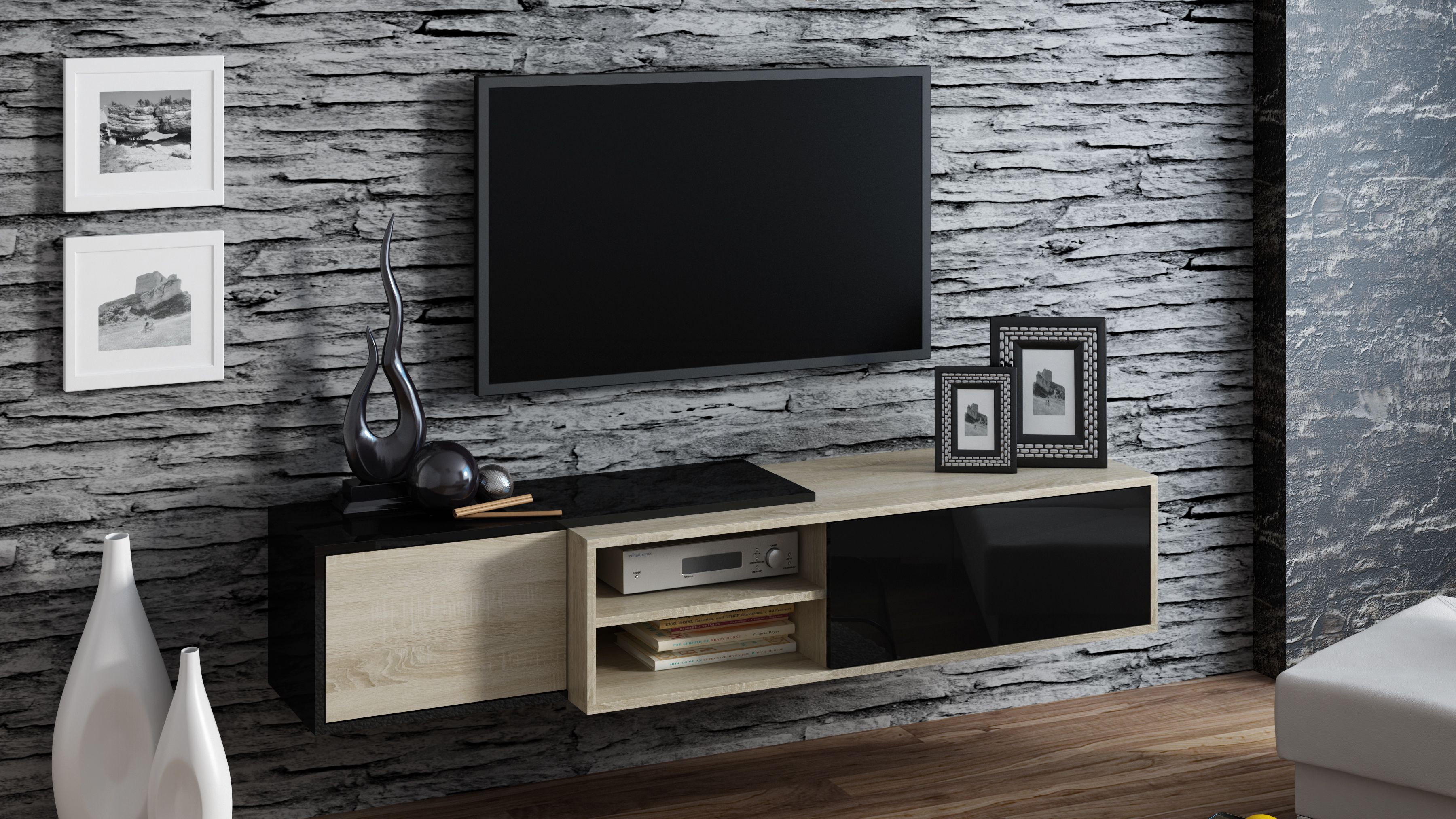 Cama TV cabinet SIGMA1 180 sonoma oak/black gloss_4