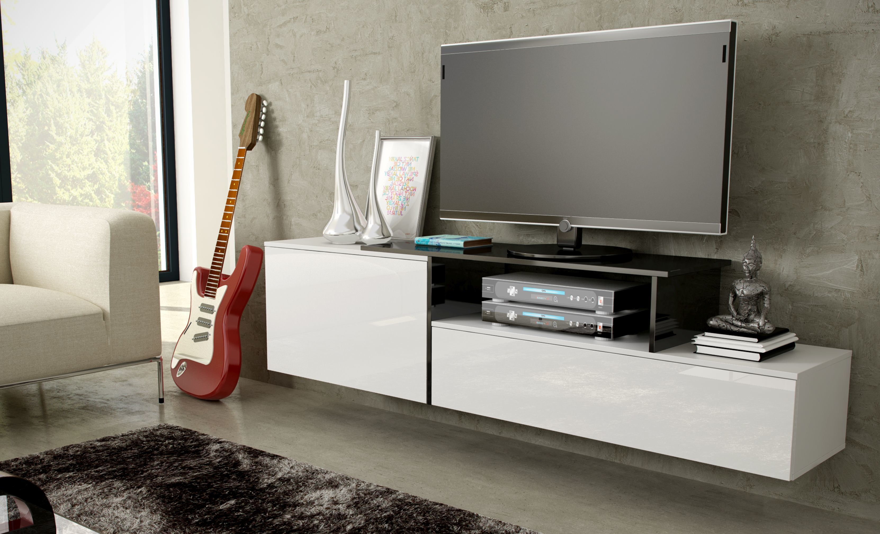 Cama TV cabinet SIGMA 3 180 white/white gloss + black_1