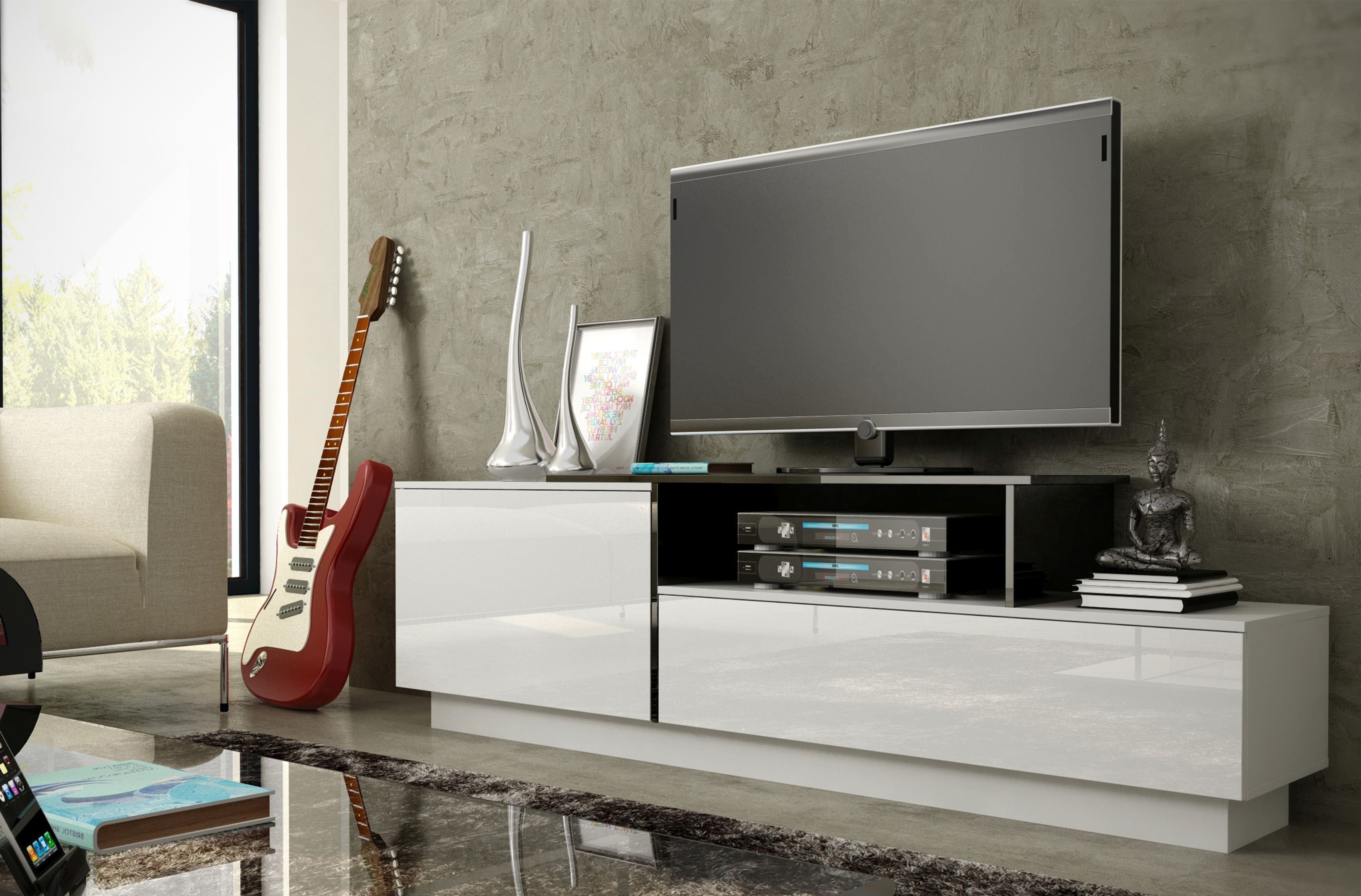 Cama TV cabinet SIGMA 3 180 white/white gloss + black_3