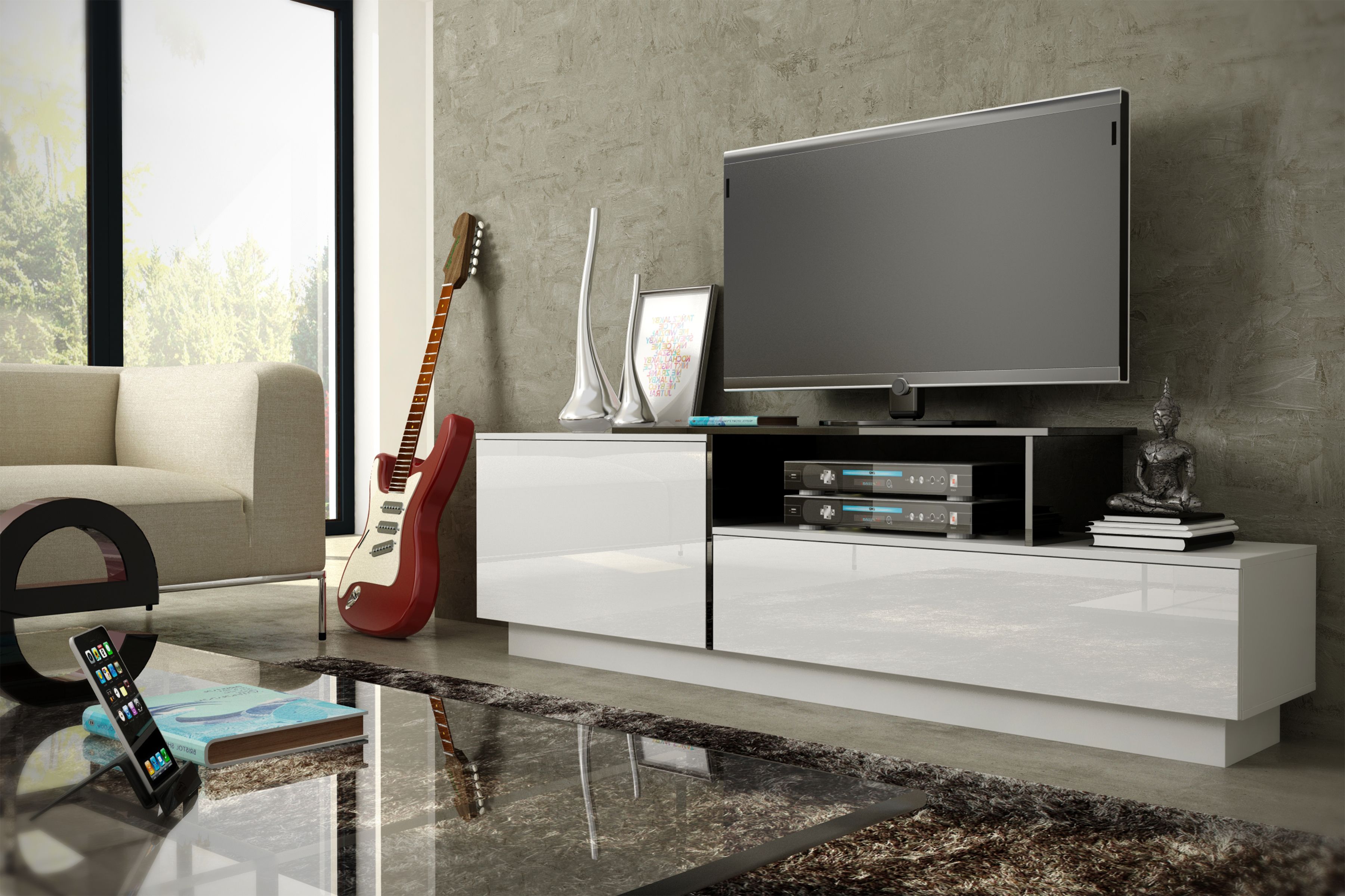 Cama TV cabinet SIGMA 3 180 white/white gloss + black_4