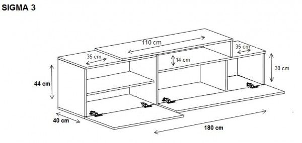 Cama TV cabinet SIGMA 3 180 white/white gloss + black_5