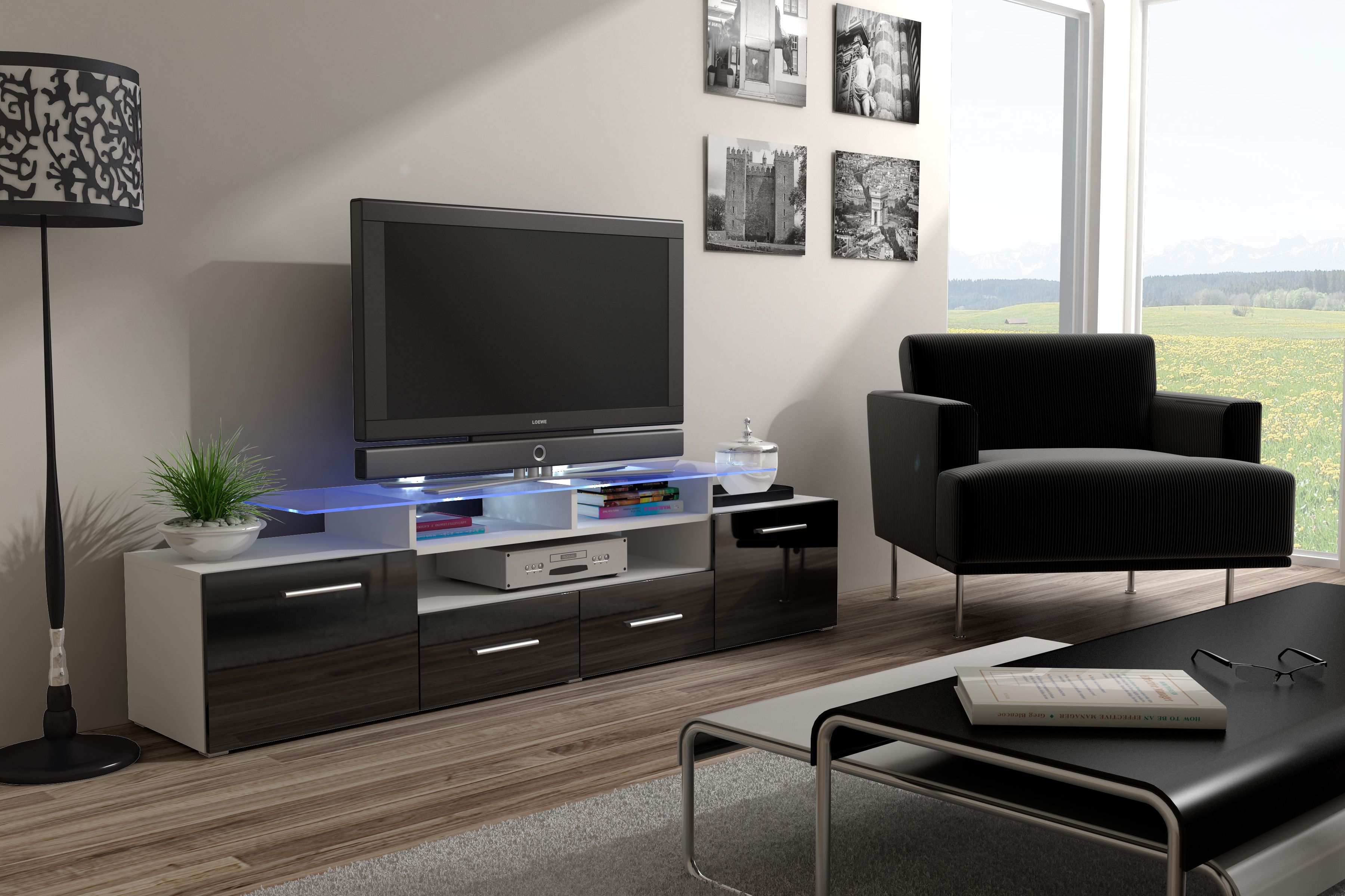Cama TV stand EVORA 200 white/black gloss_1