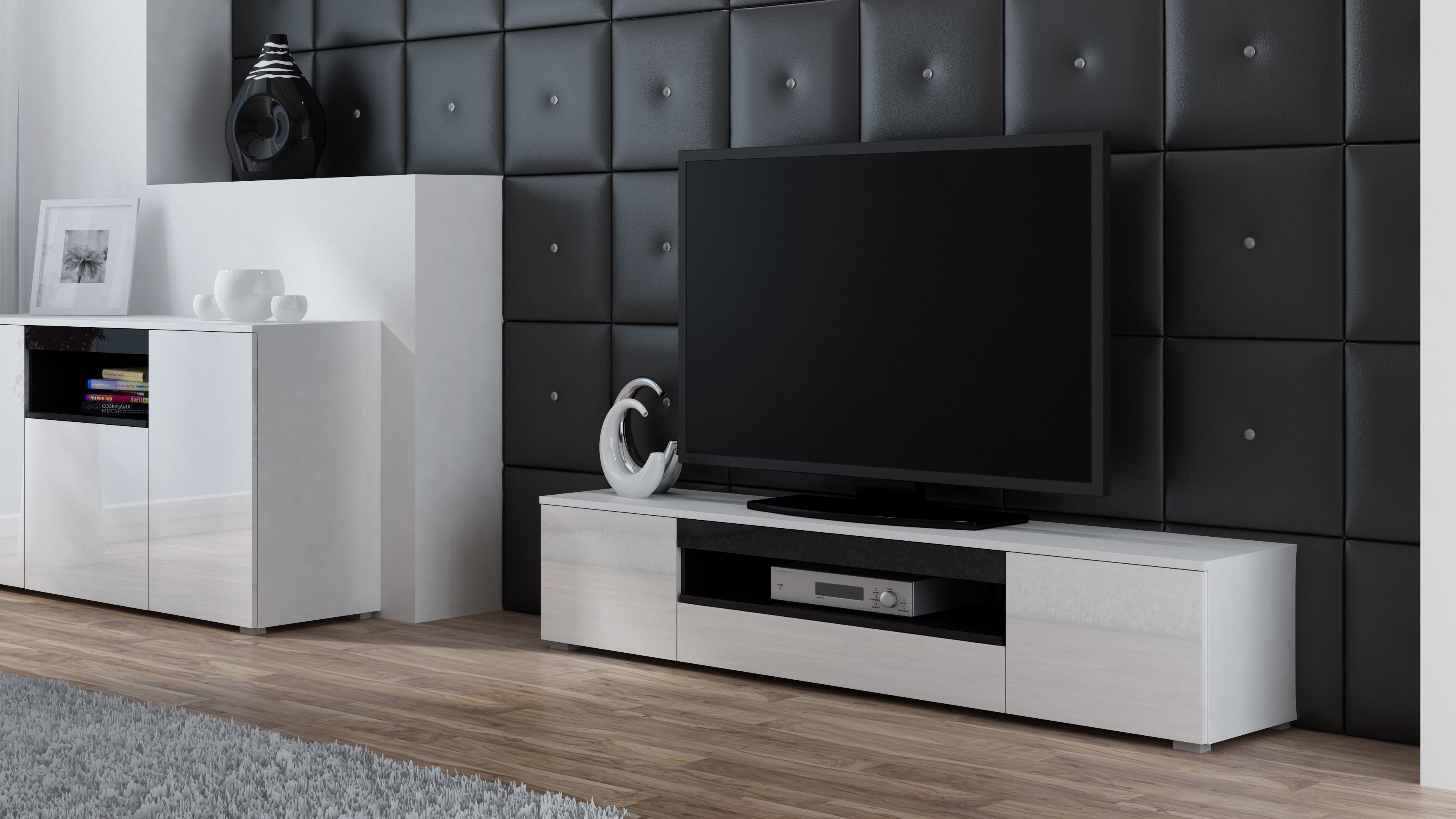 Cama TV stand VIVA 180 white/white gloss + black_1