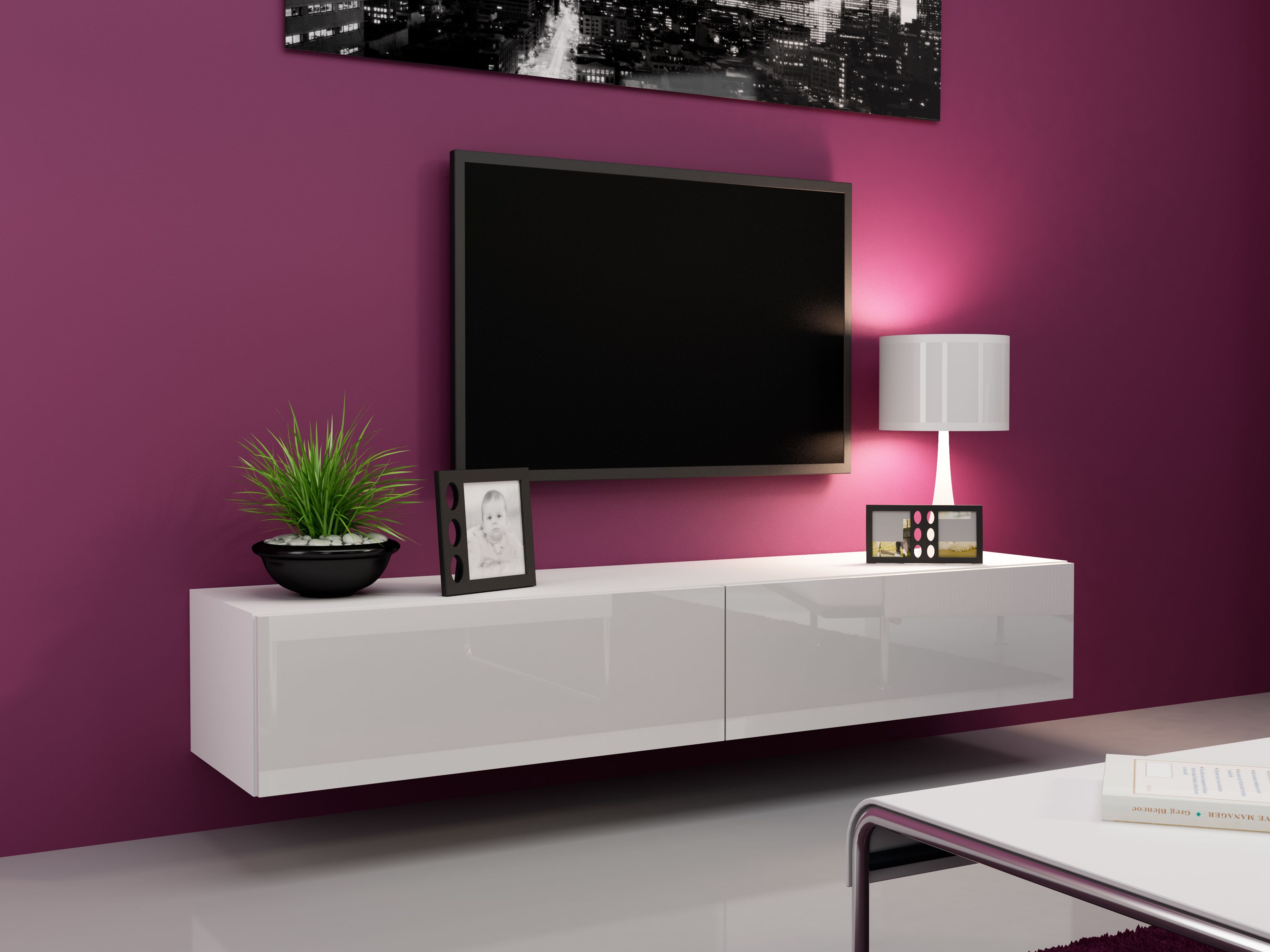 Cama TV Stand VIGO '180' 30/180/40 white/white gloss_5