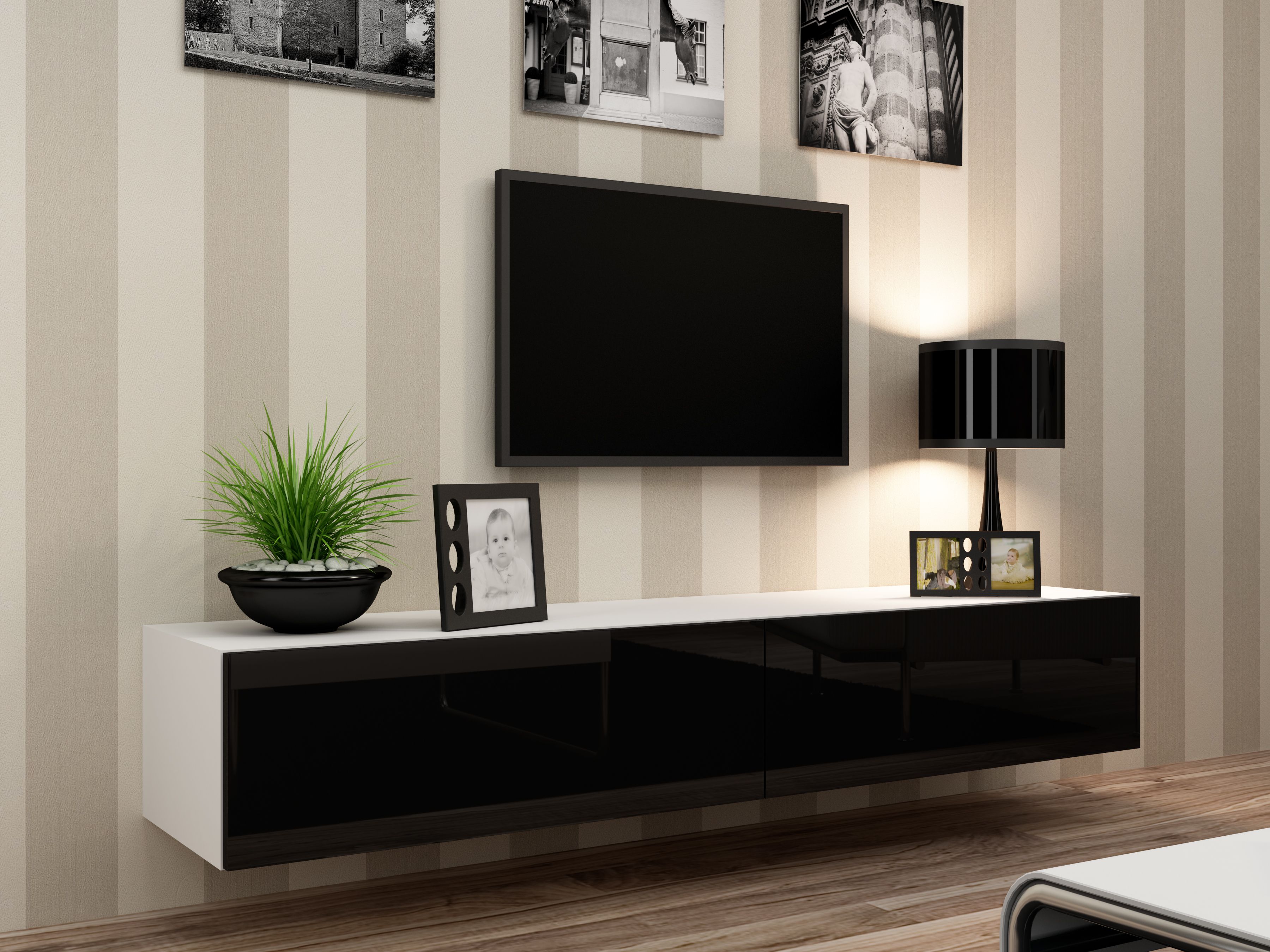 Cama TV Stand VIGO '180' 30/180/40 white/black gloss_1