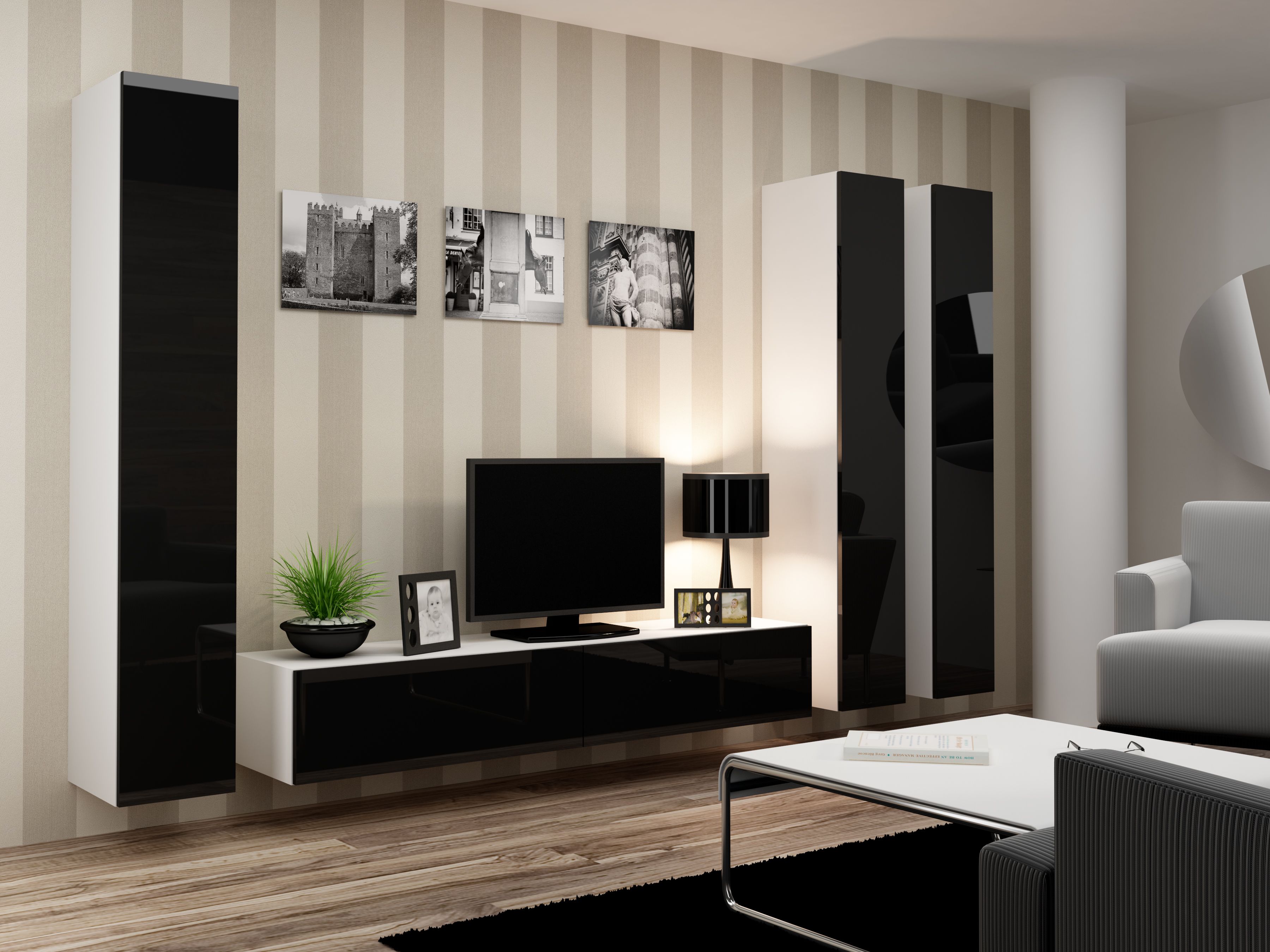 Cama TV Stand VIGO '180' 30/180/40 white/black gloss_3