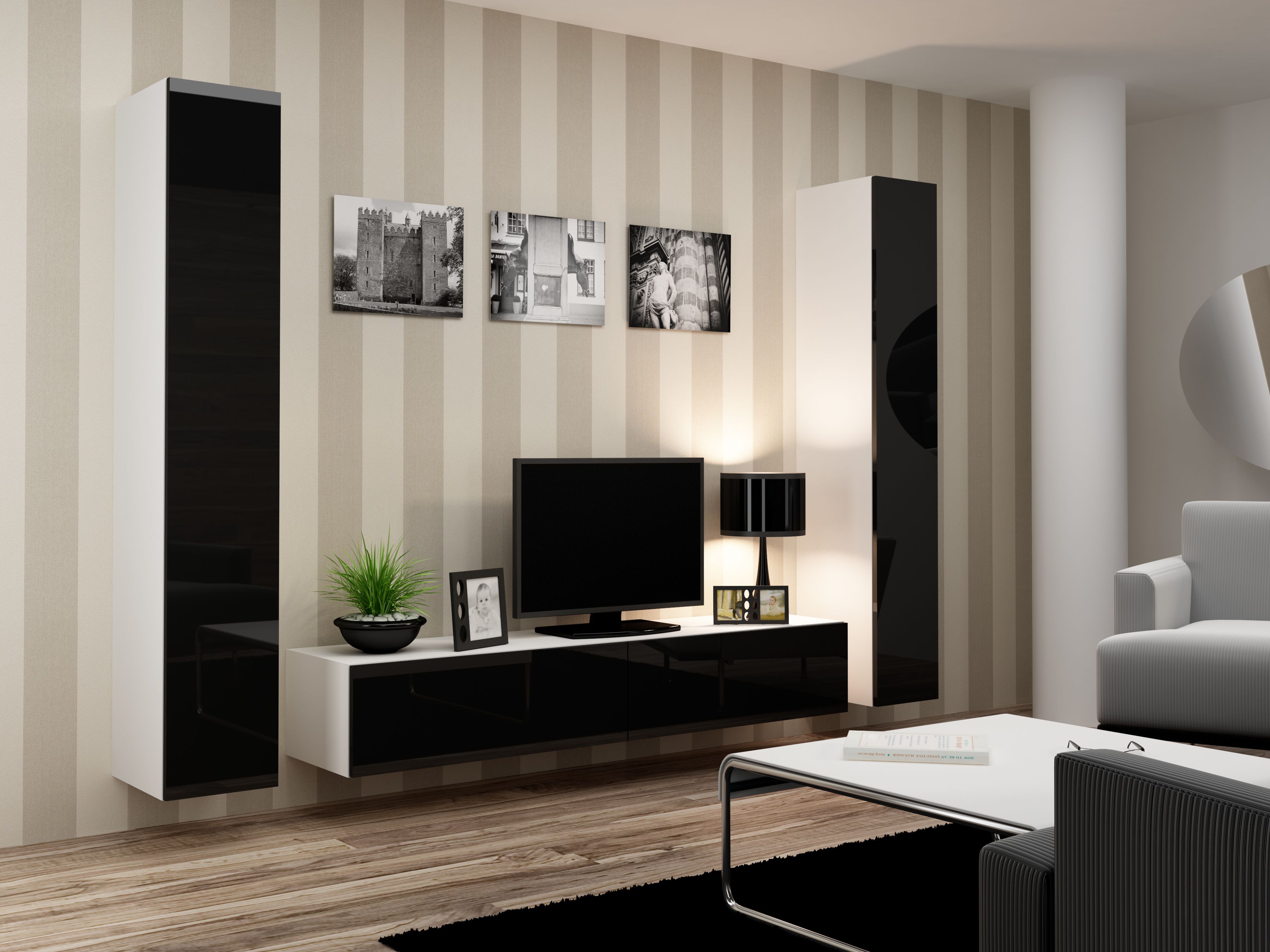 Cama TV Stand VIGO '180' 30/180/40 white/black gloss_7