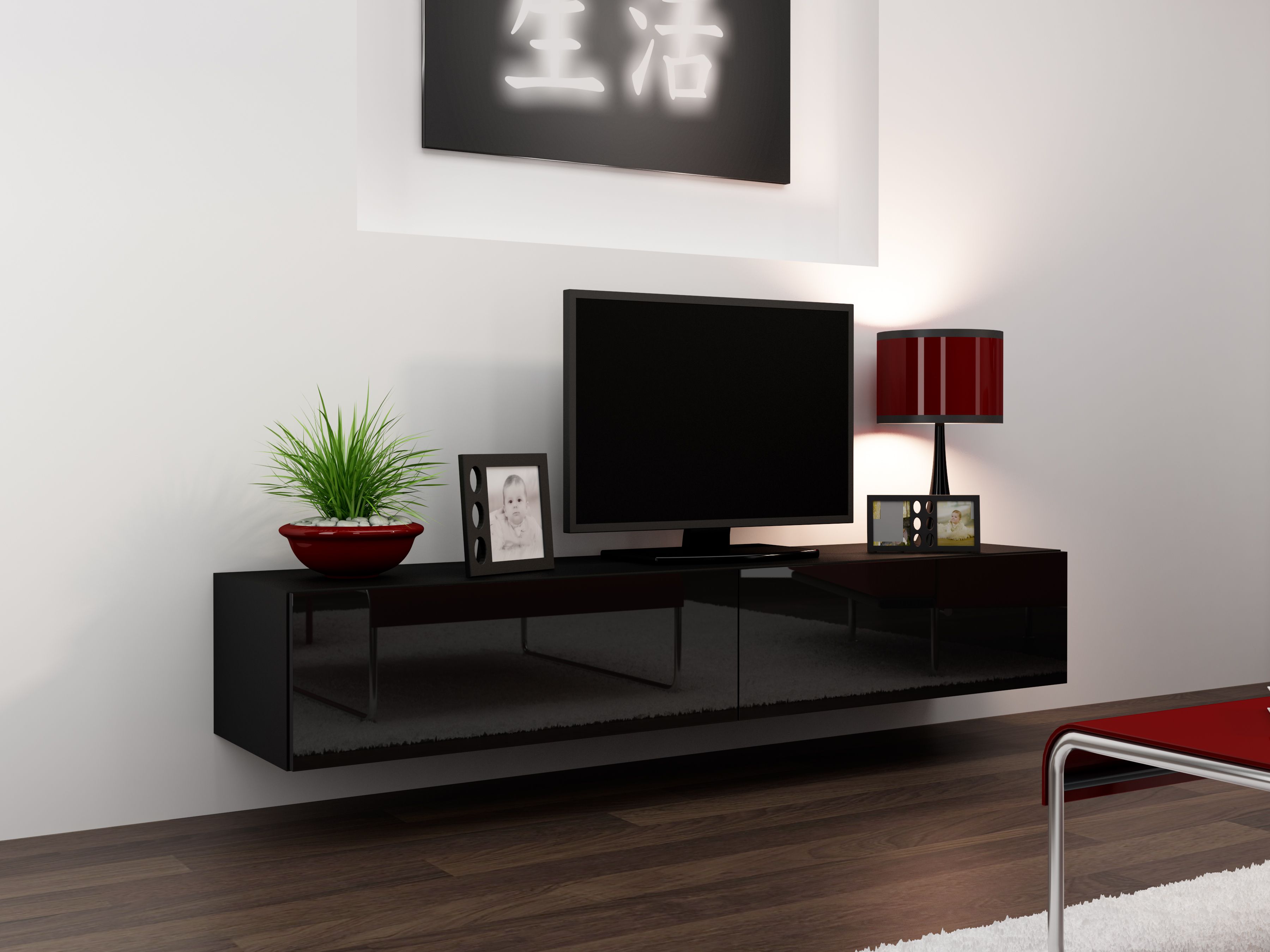 Cama TV Stand VIGO '180' 30/180/40 black/black gloss_5