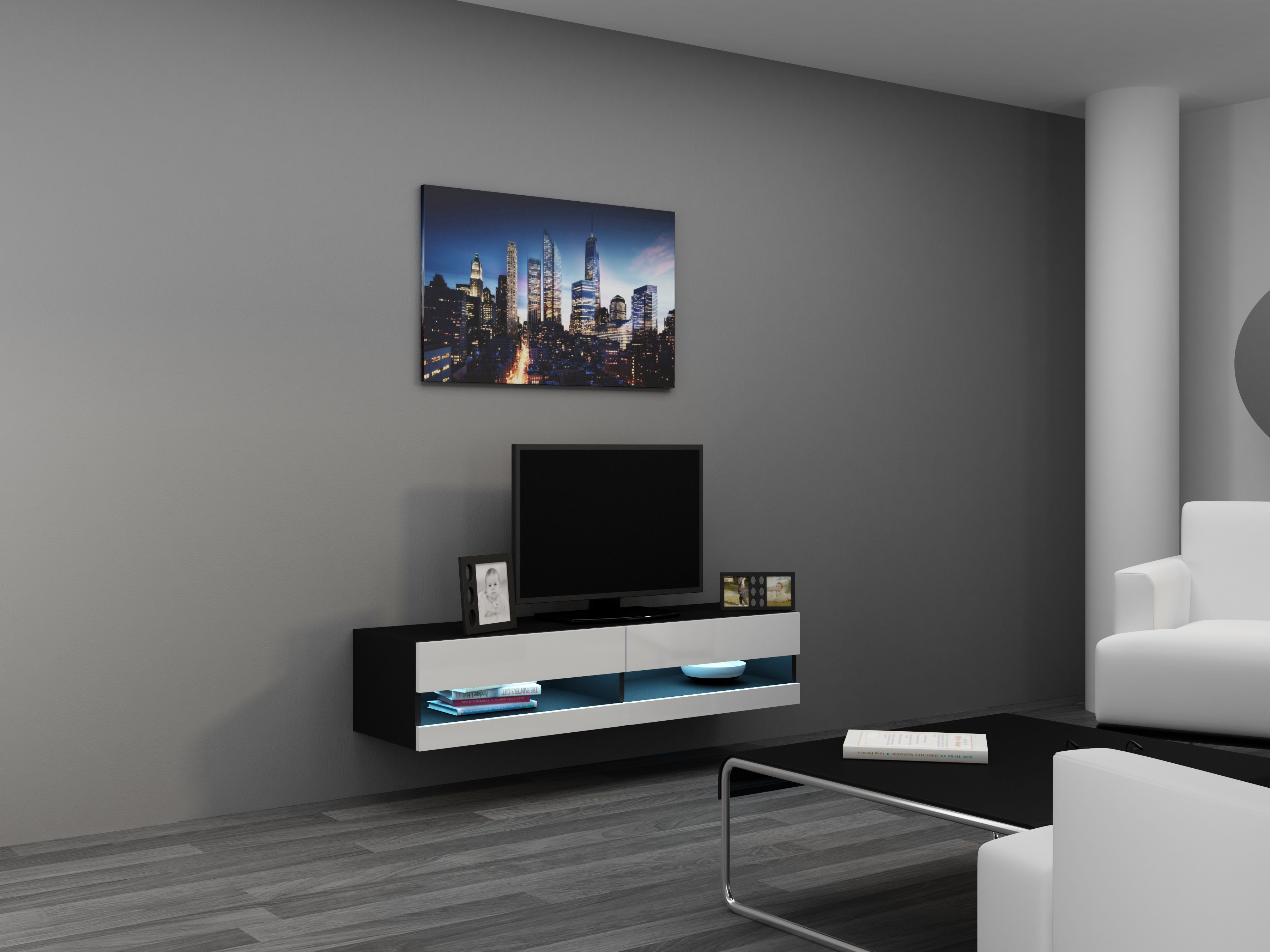 Cama TV stand VIGO NEW 30/140/40 black/white gloss_1