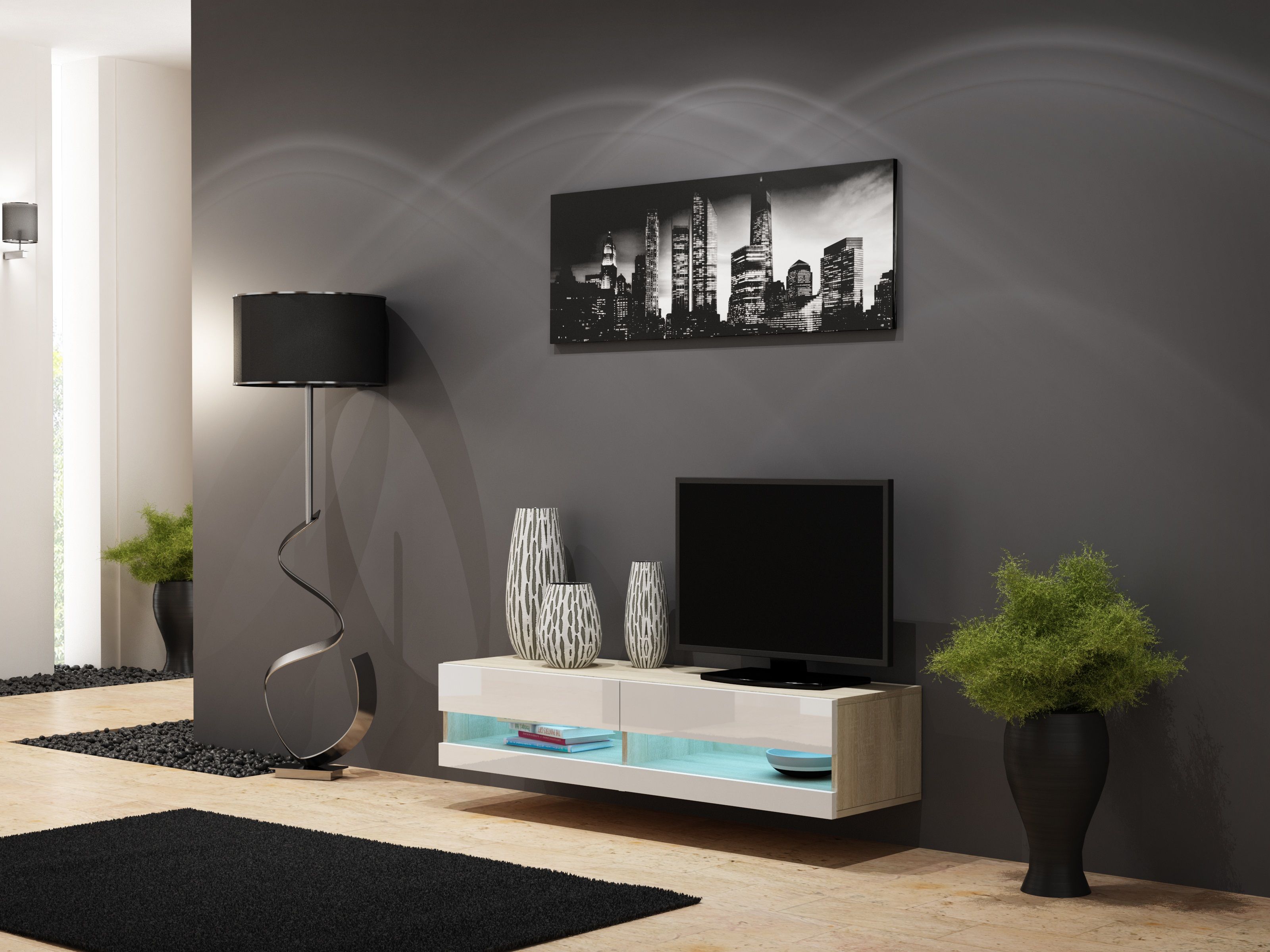 Cama TV stand VIGO NEW 30/140/40 sonoma/white gloss_1