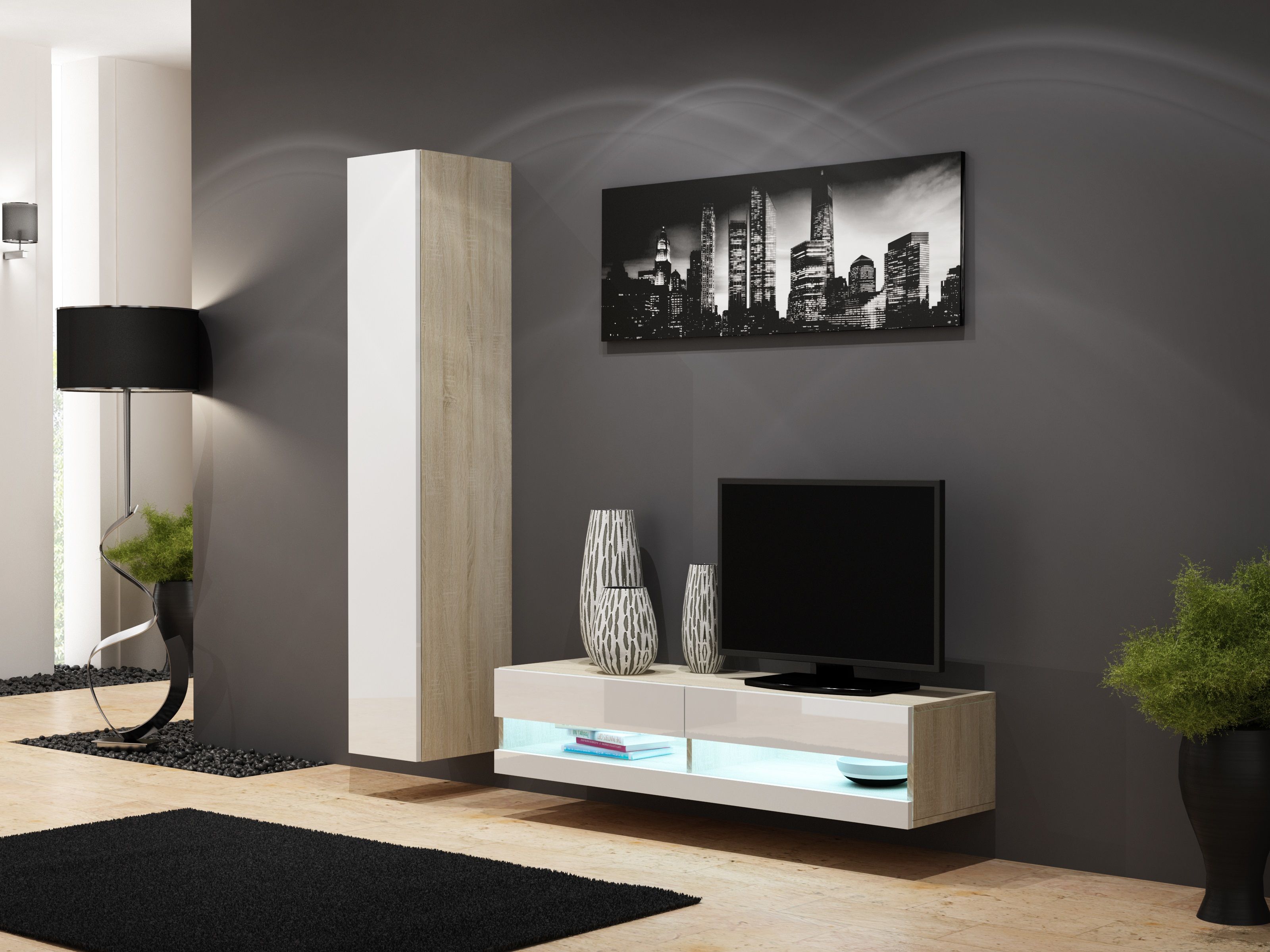 Cama TV stand VIGO NEW 30/140/40 sonoma/white gloss_2