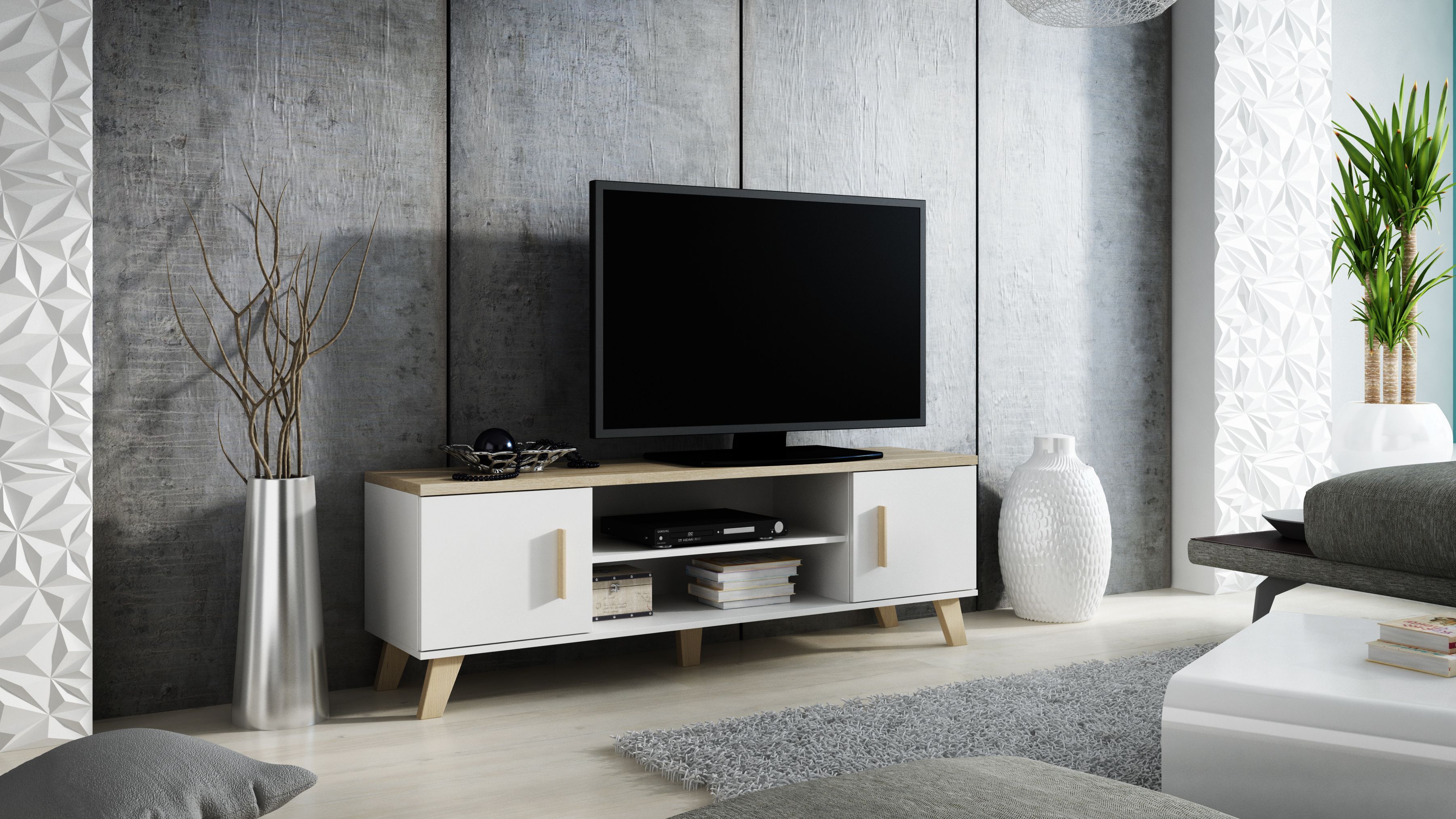 Cama TV stand LOTTA 160 2D2K white/sonoma_3
