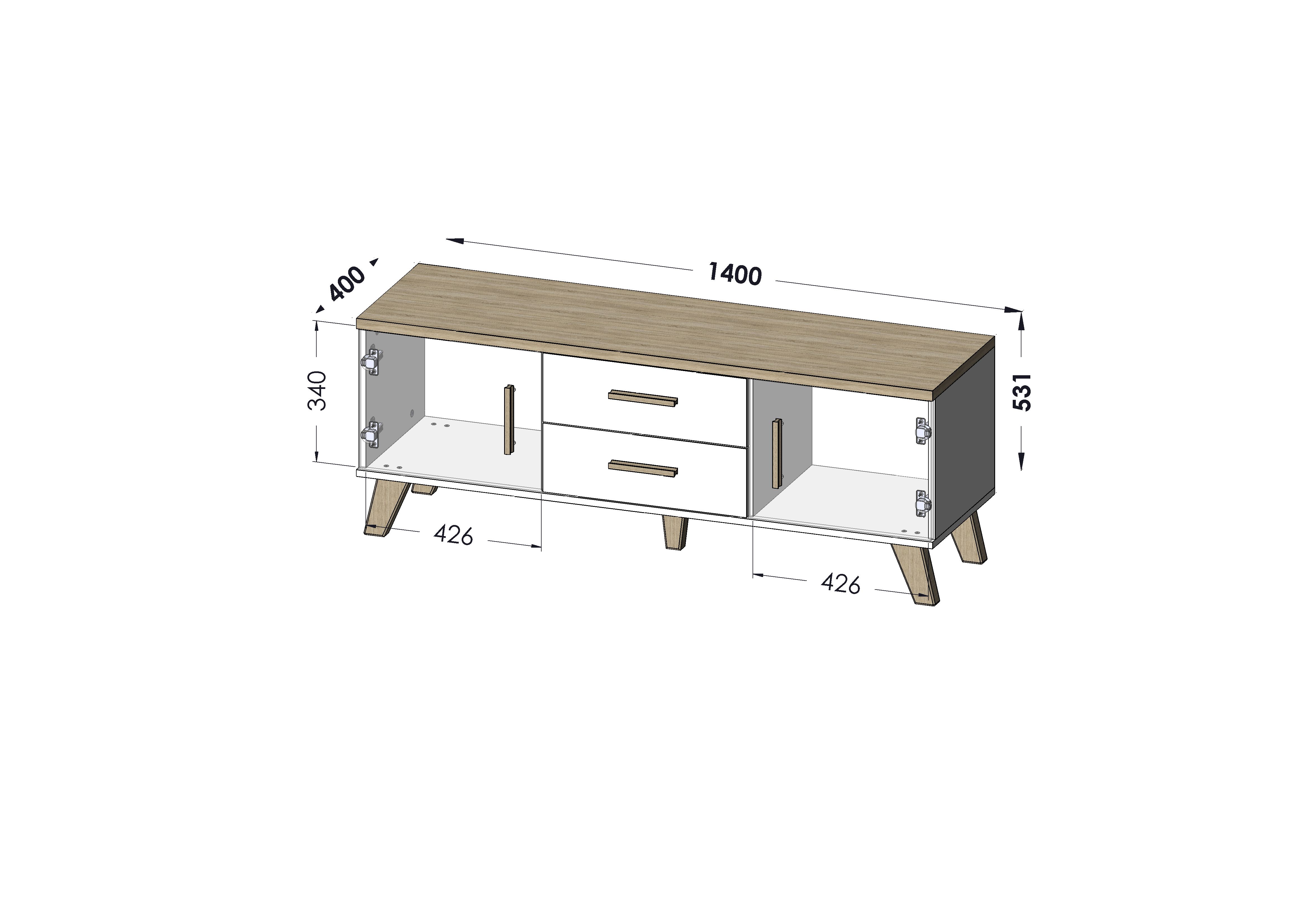 Cama RTV stand LOTTA 140cm white + sonoma oak_2