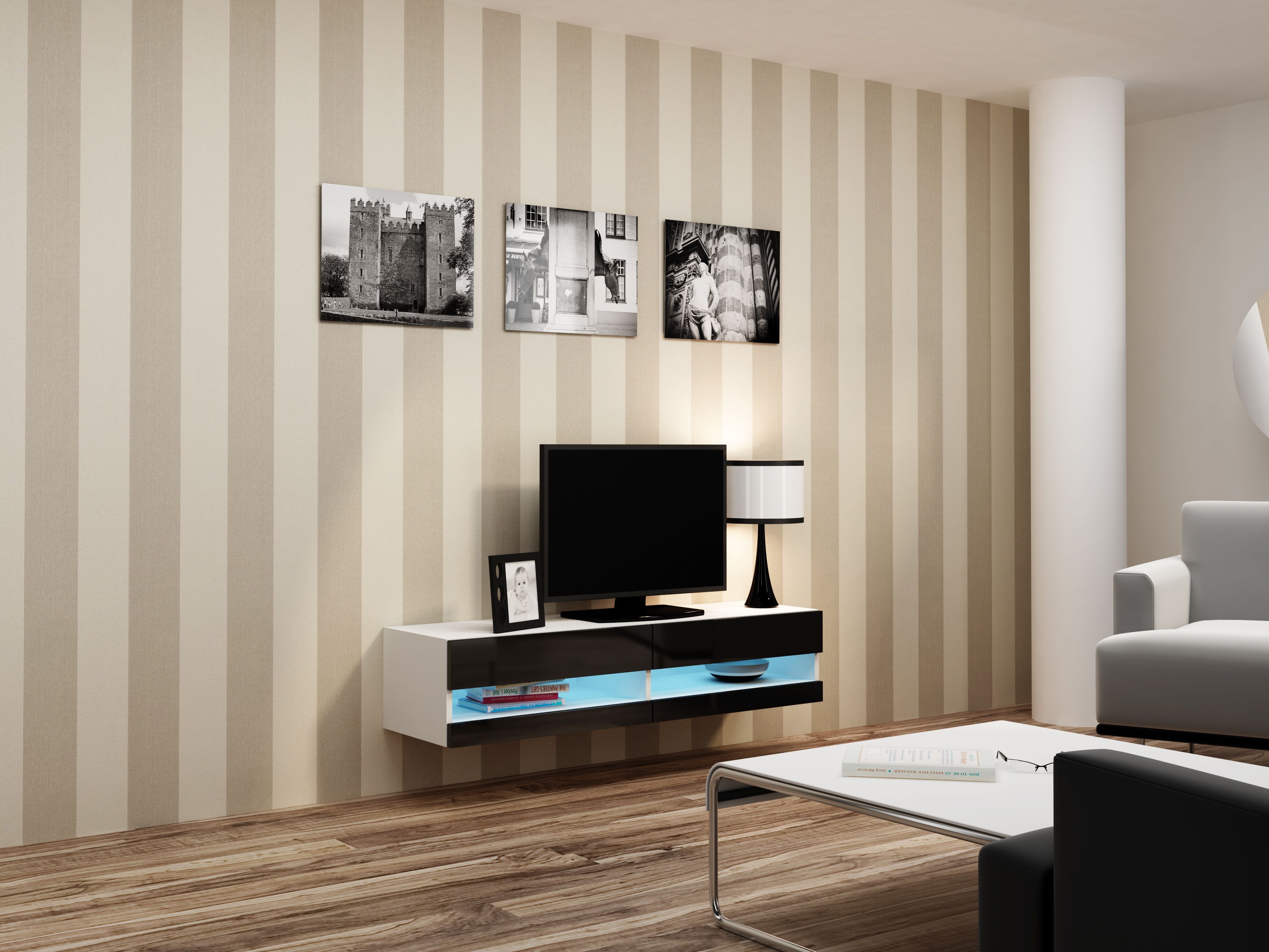 Cama TV stand VIGO NEW 30/140/40 white/black gloss_1