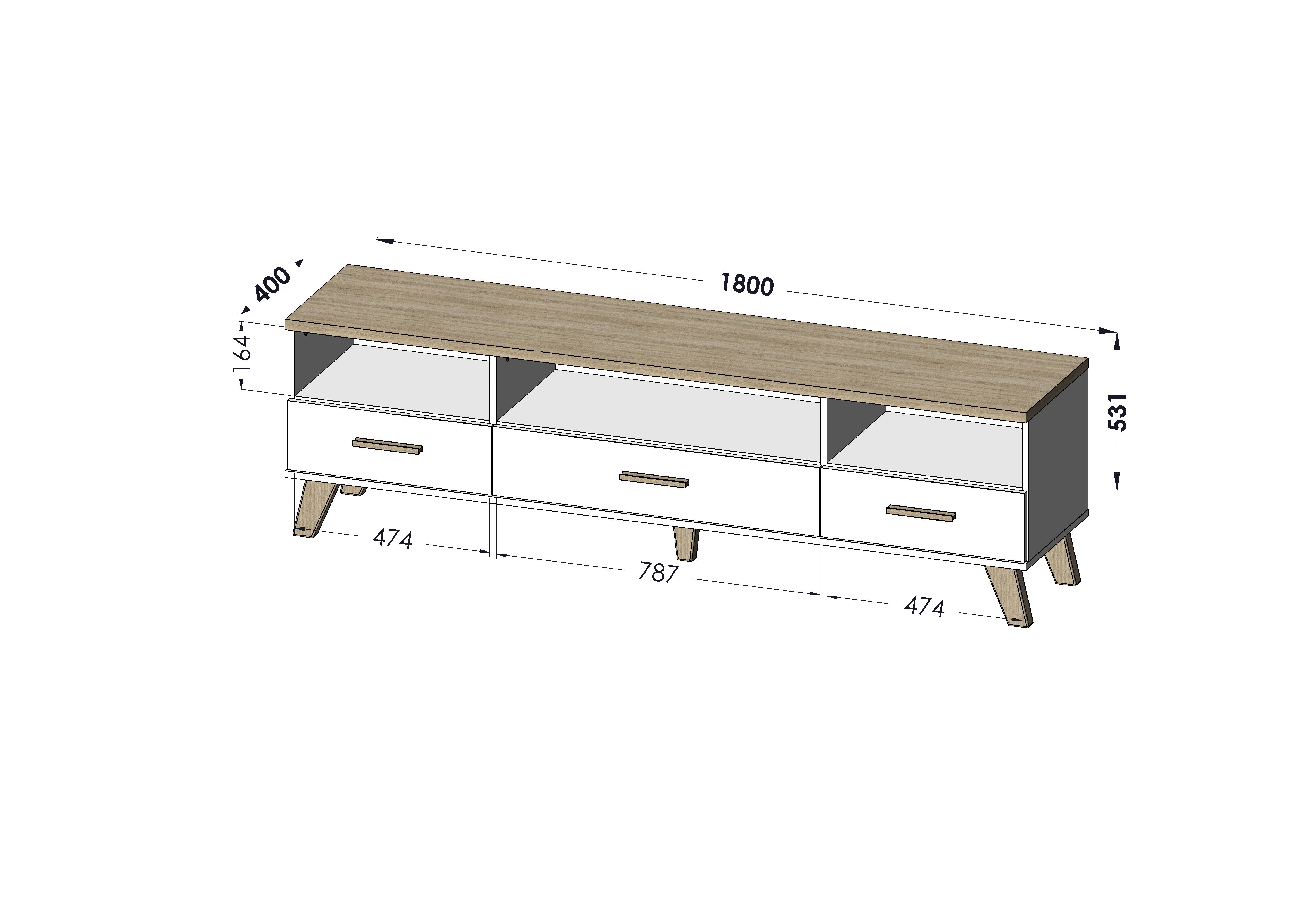 Cama RTV stand LOTTA 180cm white + sonoma oak_4