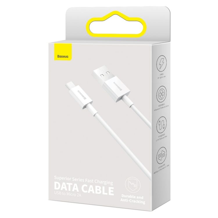 CABLU alimentare si date Baseus Superior, Fast Charging Data Cable pt. smartphone, USB la Micro-USB 2A, 2m, alb 
