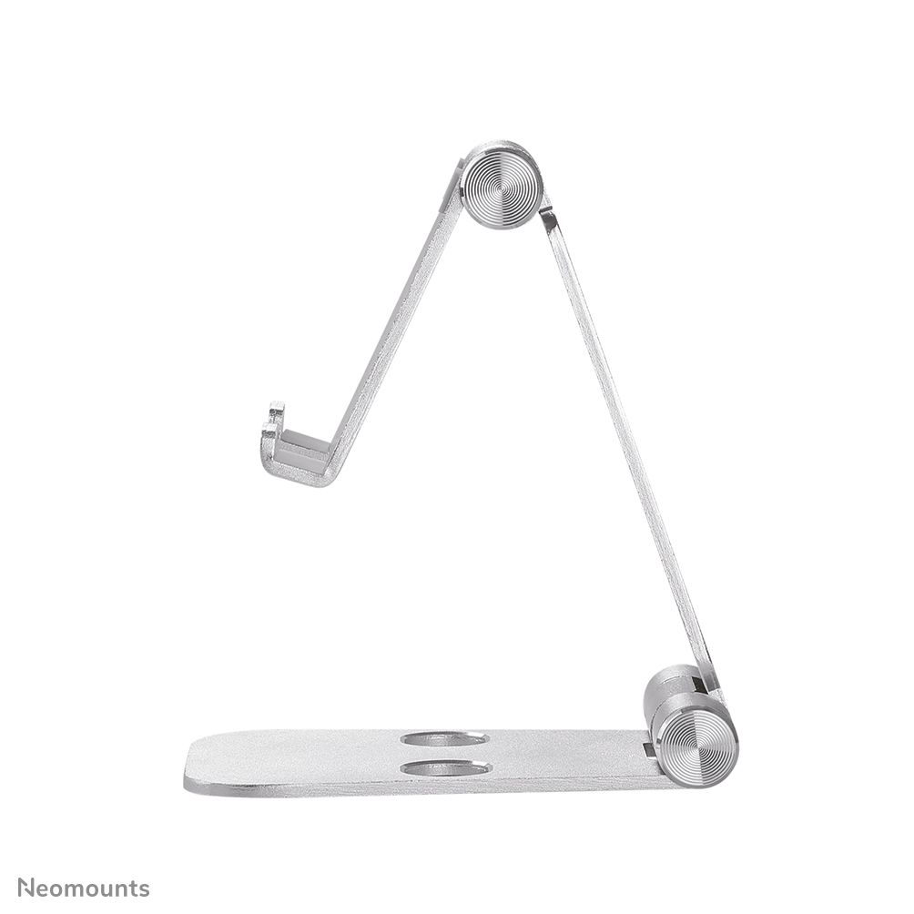Neomounts by Newstar DS10-160SL1 Foldable phone stand - Silver  Specifications General Min. screen size*: 0 inch Max. screen size*: 7 inch Screens: 1 Desk mount: Stand  Functionality Type: Tilt Tilt (degrees): 270° Width: 7,6 cm Depth: 10,5 cm Height: 12,7 cm Height adjustment: Manual_4