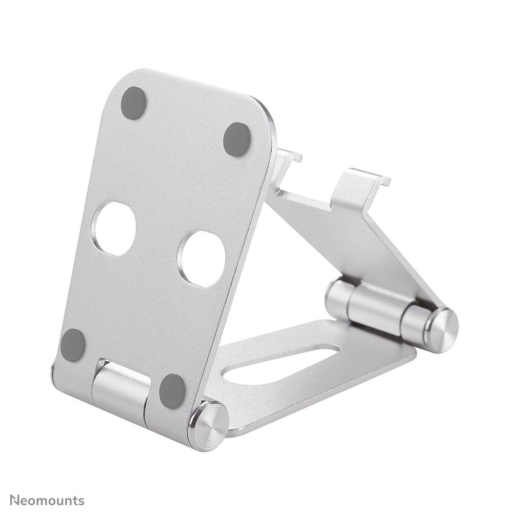 Neomounts by Newstar DS10-160SL1 Foldable phone stand - Silver  Specifications General Min. screen size*: 0 inch Max. screen size*: 7 inch Screens: 1 Desk mount: Stand  Functionality Type: Tilt Tilt (degrees): 270° Width: 7,6 cm Depth: 10,5 cm Height: 12,7 cm Height adjustment: Manual_5