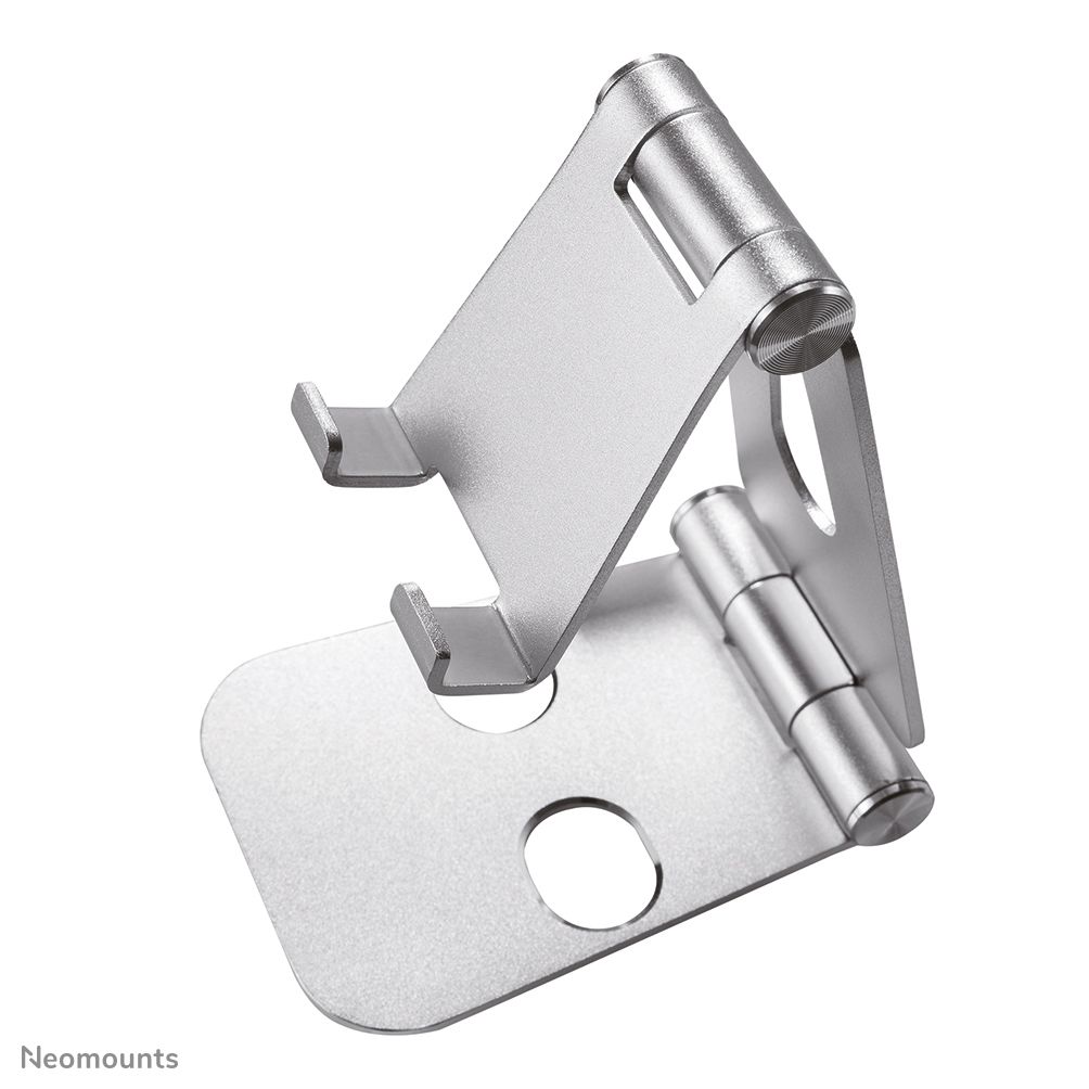 Neomounts by Newstar DS10-160SL1 Foldable phone stand - Silver  Specifications General Min. screen size*: 0 inch Max. screen size*: 7 inch Screens: 1 Desk mount: Stand  Functionality Type: Tilt Tilt (degrees): 270° Width: 7,6 cm Depth: 10,5 cm Height: 12,7 cm Height adjustment: Manual_7