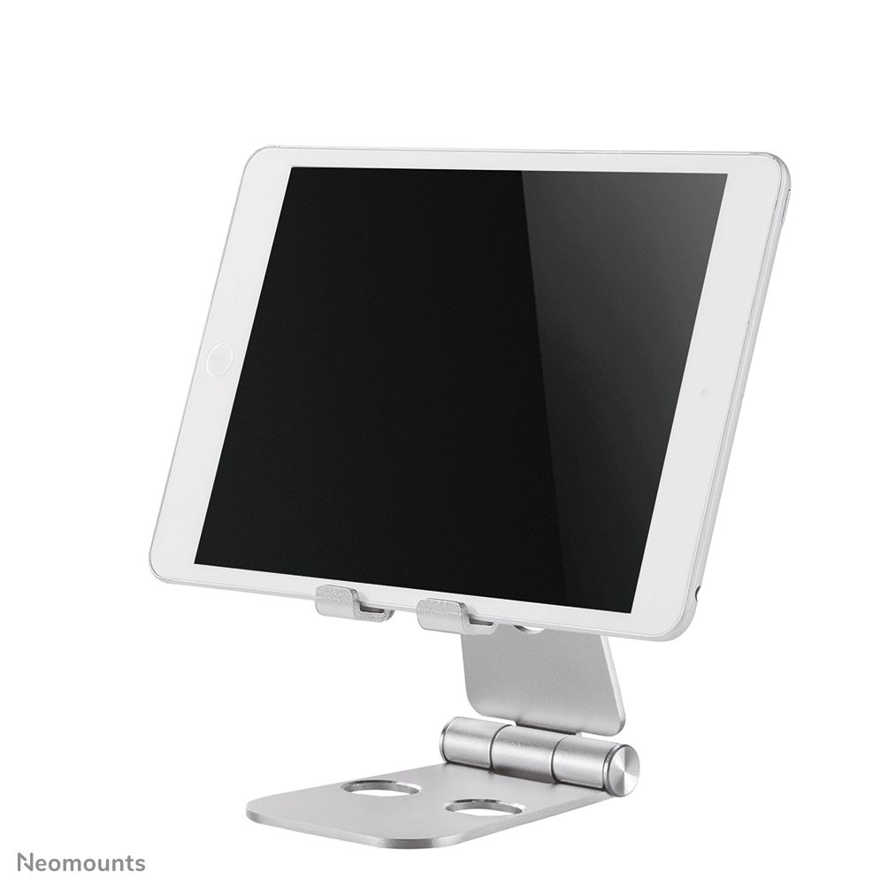 Neomounts by Newstar DS10-160SL1 Foldable phone stand - Silver  Specifications General Min. screen size*: 0 inch Max. screen size*: 7 inch Screens: 1 Desk mount: Stand  Functionality Type: Tilt Tilt (degrees): 270° Width: 7,6 cm Depth: 10,5 cm Height: 12,7 cm Height adjustment: Manual_9