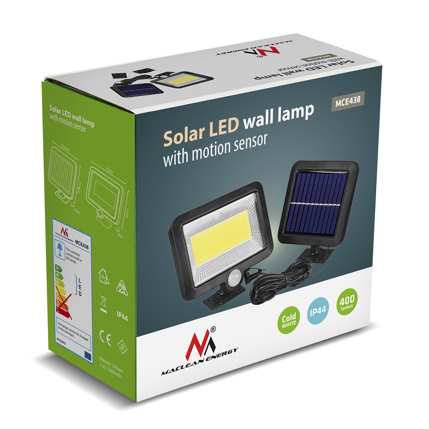 Maclean Energy MCE438 Solar LED Floodlight with motion sensor, IP44, 5W, 400lm, 6000K cold white, lithium battery 1300 mAh, 5.5V DC_3