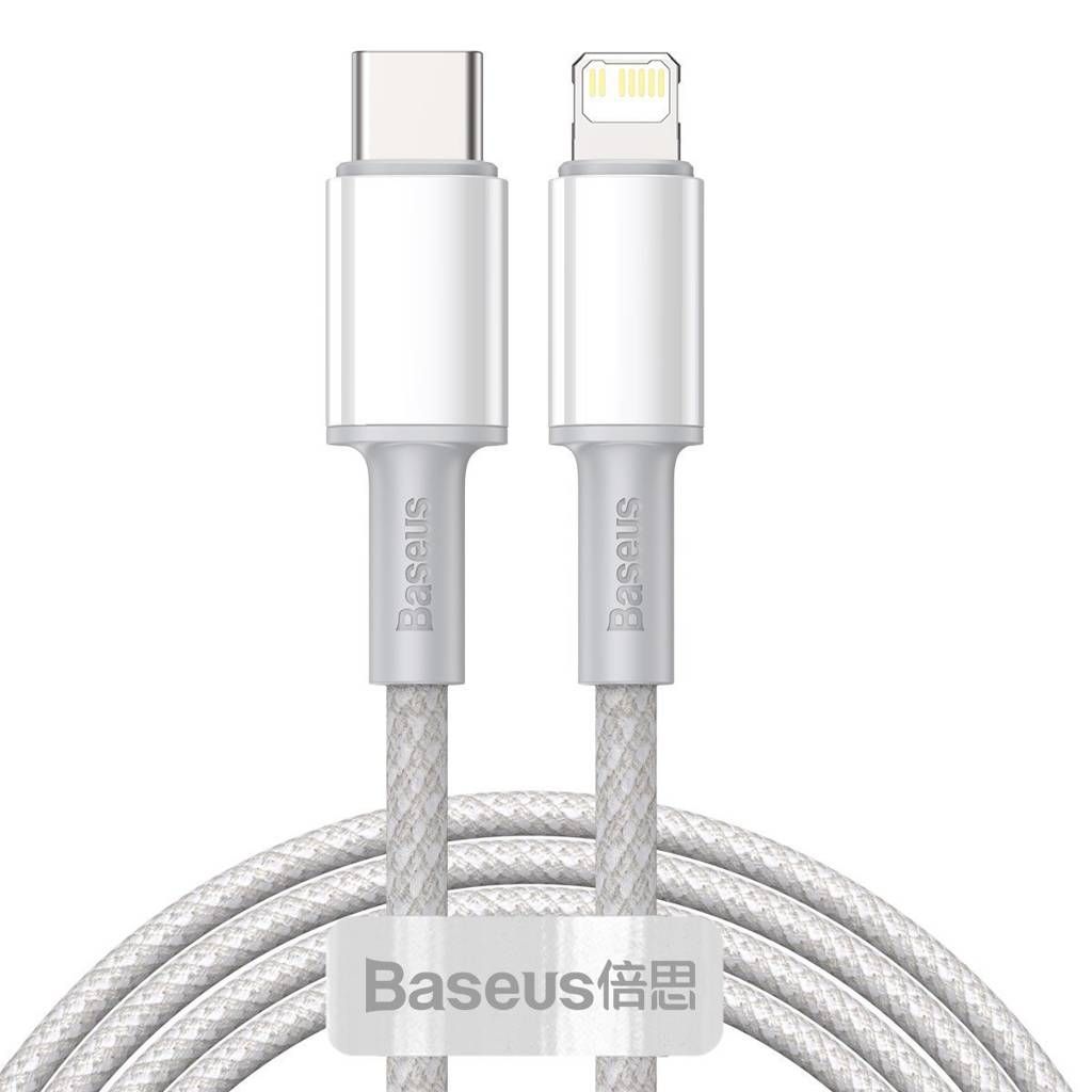 CABLU alimentare si date Baseus High Density Braided, Fast Charging Data Cable pt. smartphone, USB Type-C la Lightning Iphone PD 20W, brodat, 2m, alb 