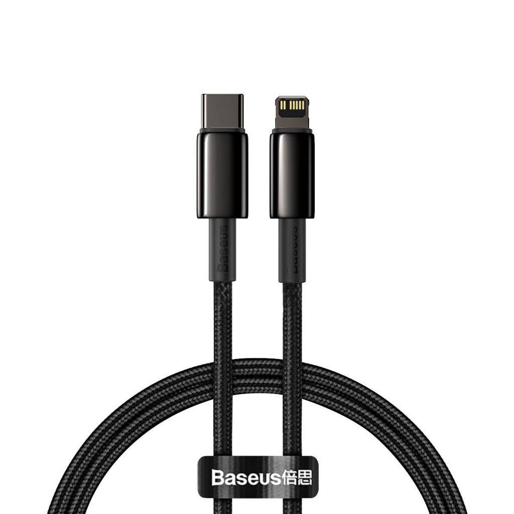 CABLU alimentare si date Baseus Tungsten Gold, Fast Charging Data Cable pt. smartphone, USB la Lightning Iphone 20W, brodat, 2m, rezistent zgarieturi, negru 