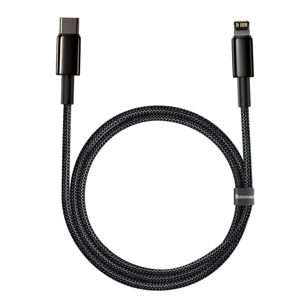 CABLU alimentare si date Baseus Tungsten Gold, Fast Charging Data Cable pt. smartphone, USB la Lightning Iphone 20W, brodat, 2m, rezistent zgarieturi, negru 