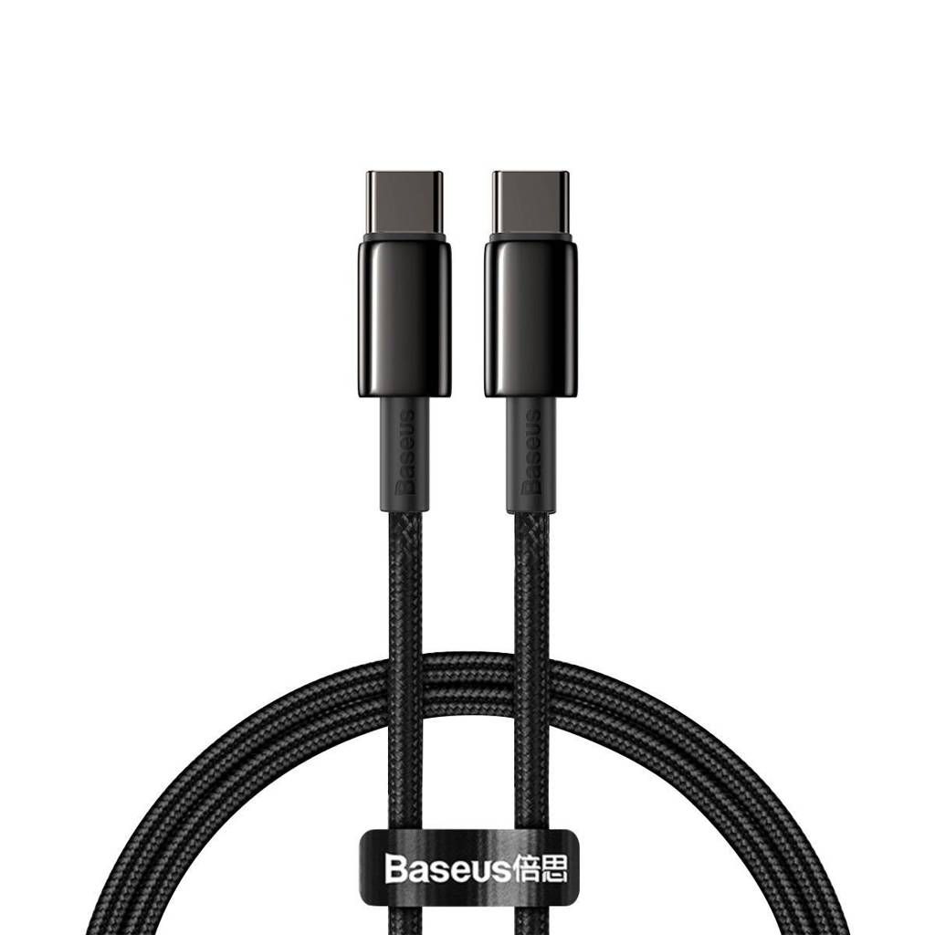 CABLU alimentare si date Baseus Tungsten Gold, Fast Charging Data Cable pt. smartphone, USB Type-C la USB Type-C 100W, brodat, 1m, negru 