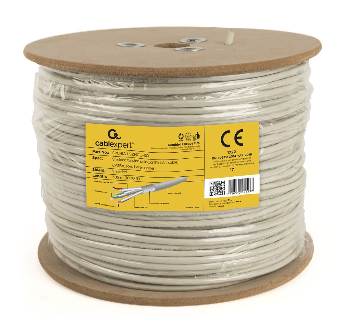 GEMBIRD SPC-6A-LSZHCU-SO Gembird SFTP solid cable, cat. 6A, LSZH, 305m, gray_1