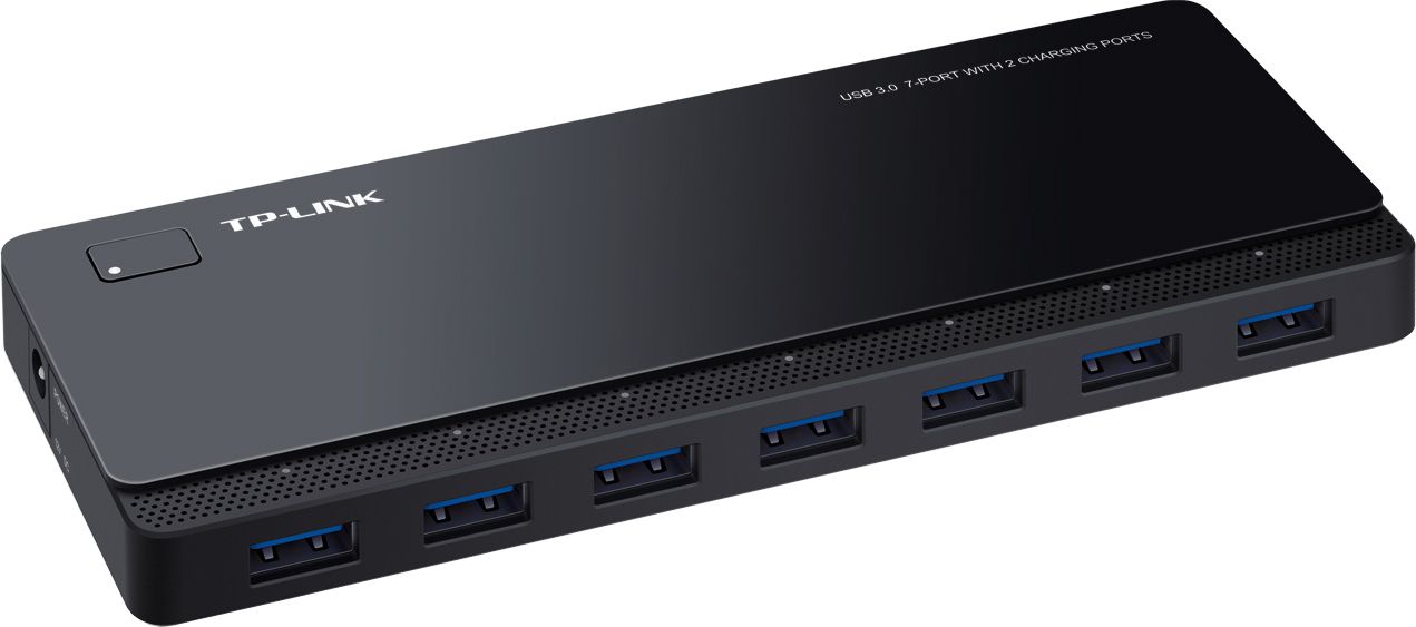 HUB extern TP-LINK, porturi USB: USB 3.0 x 7, Fast Charging Port x 2, conectare prin USB 3.0, alimentare retea 220 V, cablu 1 m, negru 