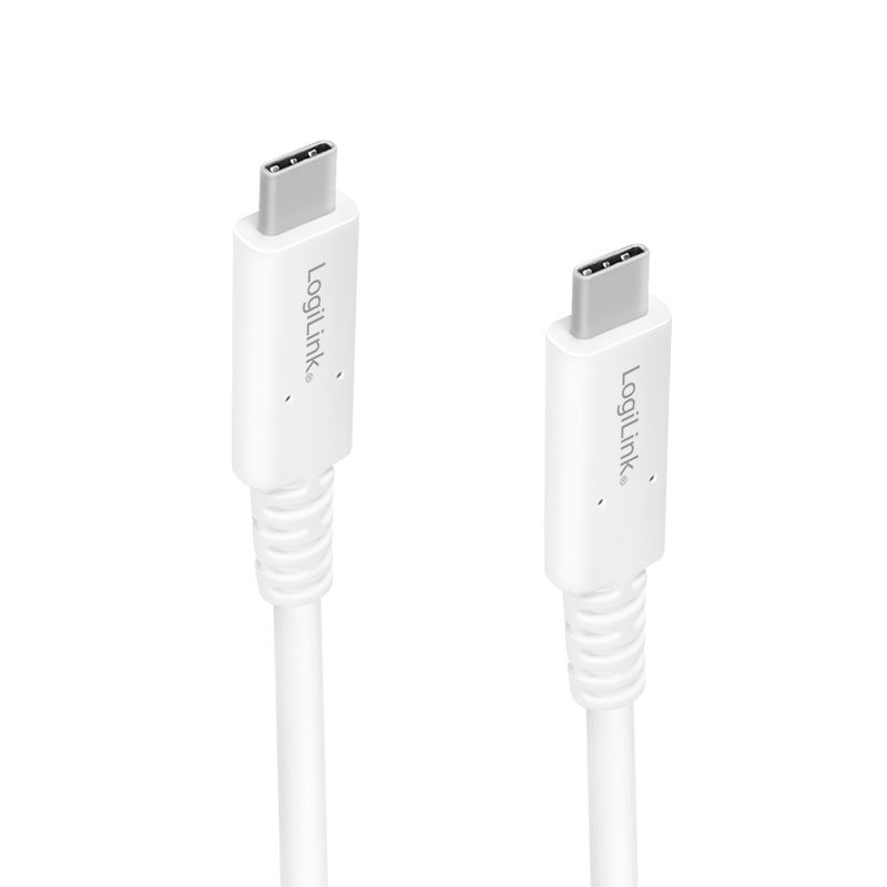 CABLU alimentare si date LOGILINK, pt. smartphone, USB 4.3, USB Type-C (T) la USB Type-C (T), UHD 8K / 60Hz (7680x4320), suporta pana la 20V/5A 100W, triplu ecranat,0.8m, alb, 