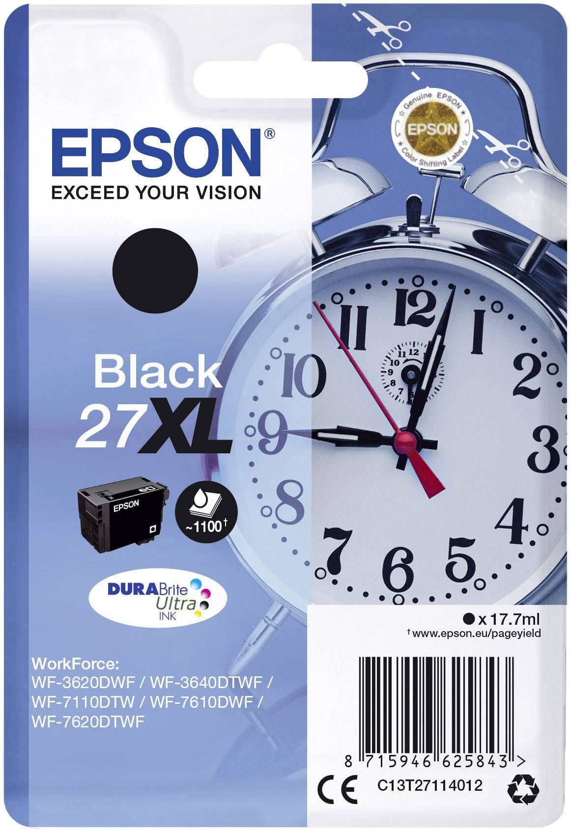 Cartus Cerneala Original Epson Black, nr.27XL, pentru WorkForce WF-7110|WF-7610, 1.1K, incl.TV 0.11 RON, 