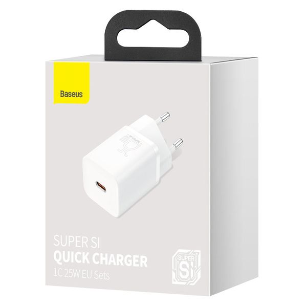 INCARCATOR retea Baseus Super Si, Quick Charge 25W, 1 x USB Type-C 5V/3A, alb 
