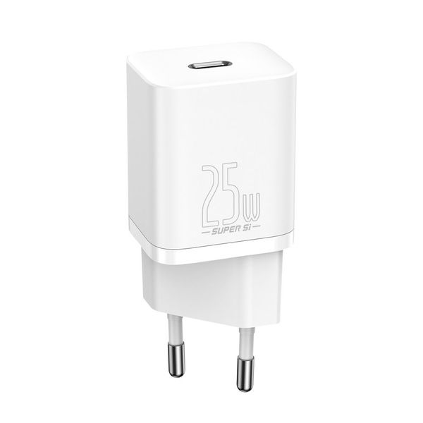 INCARCATOR retea Baseus Super Si, Quick Charge 25W, 1 x USB Type-C 5V/3A, alb 