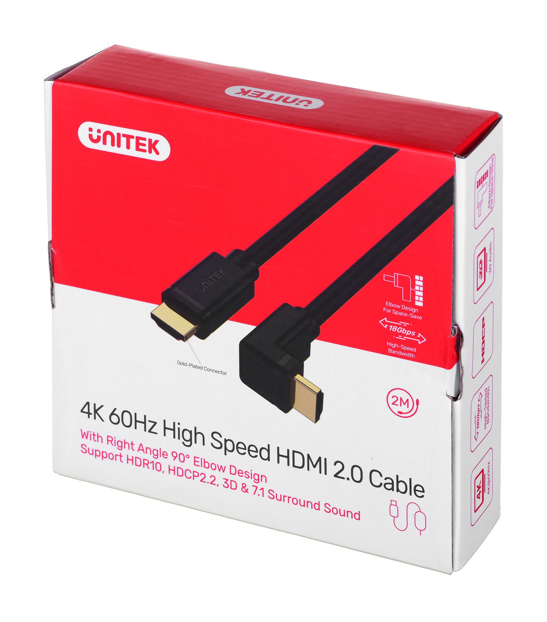 UNITEK Y-C1002 HDMI 2.0, 90° 4K60HZ,2M cable  Black_4