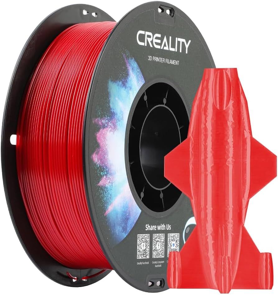 CREALITY CR PETG 3D Printer Filament, red, Printing temperature: 230-250°C, Filament diameter: 1.75mm, Tensile strength: 49MPa, Size of filament wheel: Diameter 200mm, height 66mm, hole diameter 53mm. Eco-friendly, odorless, non-toxic. Utilizare: pana la 1 an de la deschiderea ambalajului._1