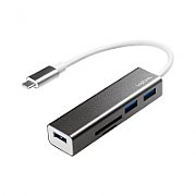 HUB extern LOGILINK, porturi USB: USB 3.0 x 3, conectare prin USB 3.2 Type C, cablu 0.1 m, alte porturi: SD, MicroSD, negru, 