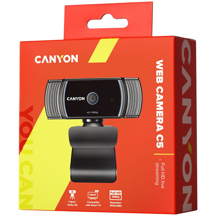 CANYON C5 1080P full HD 2.0Mega auto focus webcam with USB2.0 connector, 360 degree rotary view scope, built in MIC, IC Sunplus2281, Sensor OV2735, viewing angle 65&deg;, cable length 2.0m, Black, 76.3x49.8x54mm, 0.106kg_3