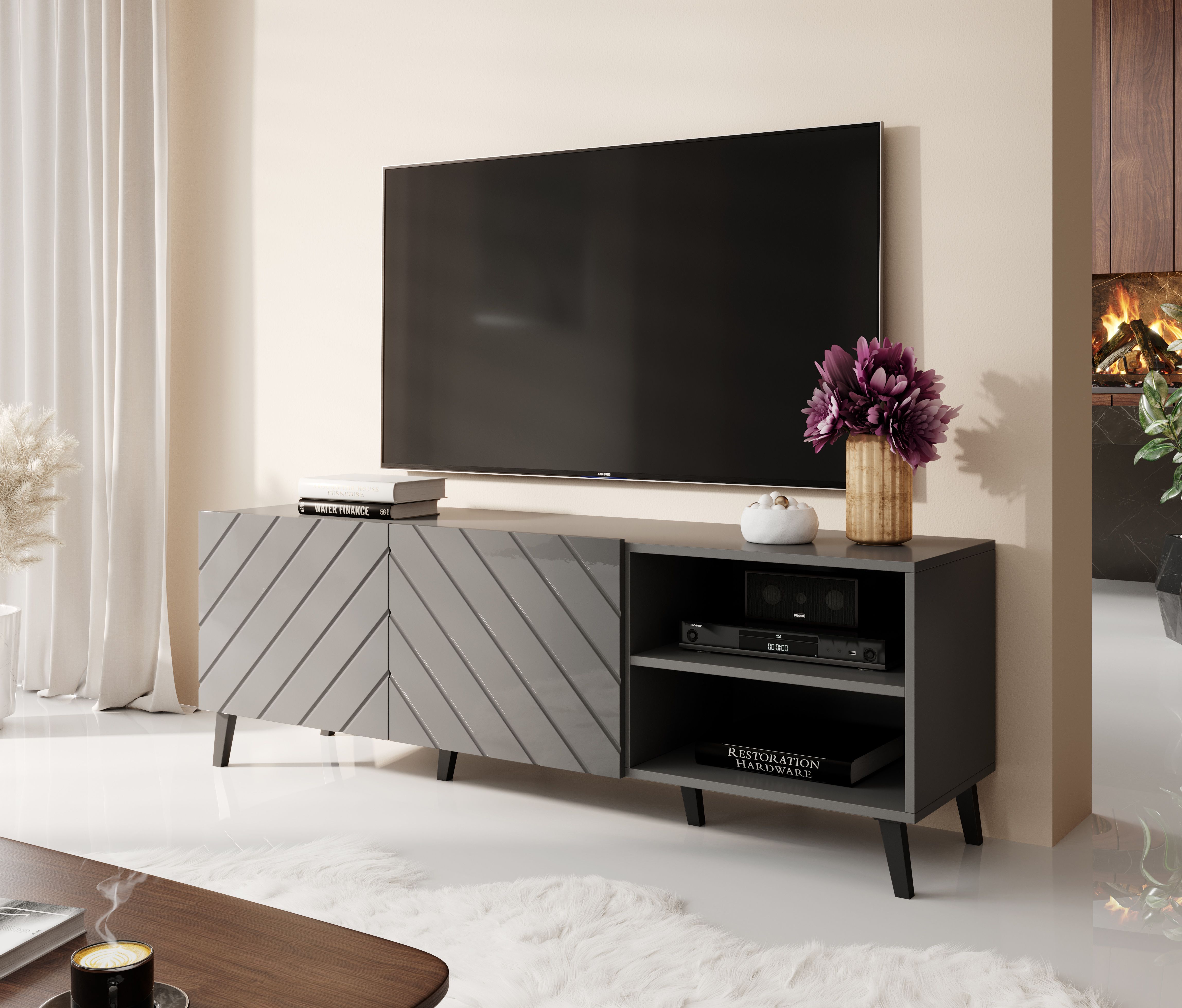 RTV cabinet ABETO 150x42x52 graphite/gloss_7