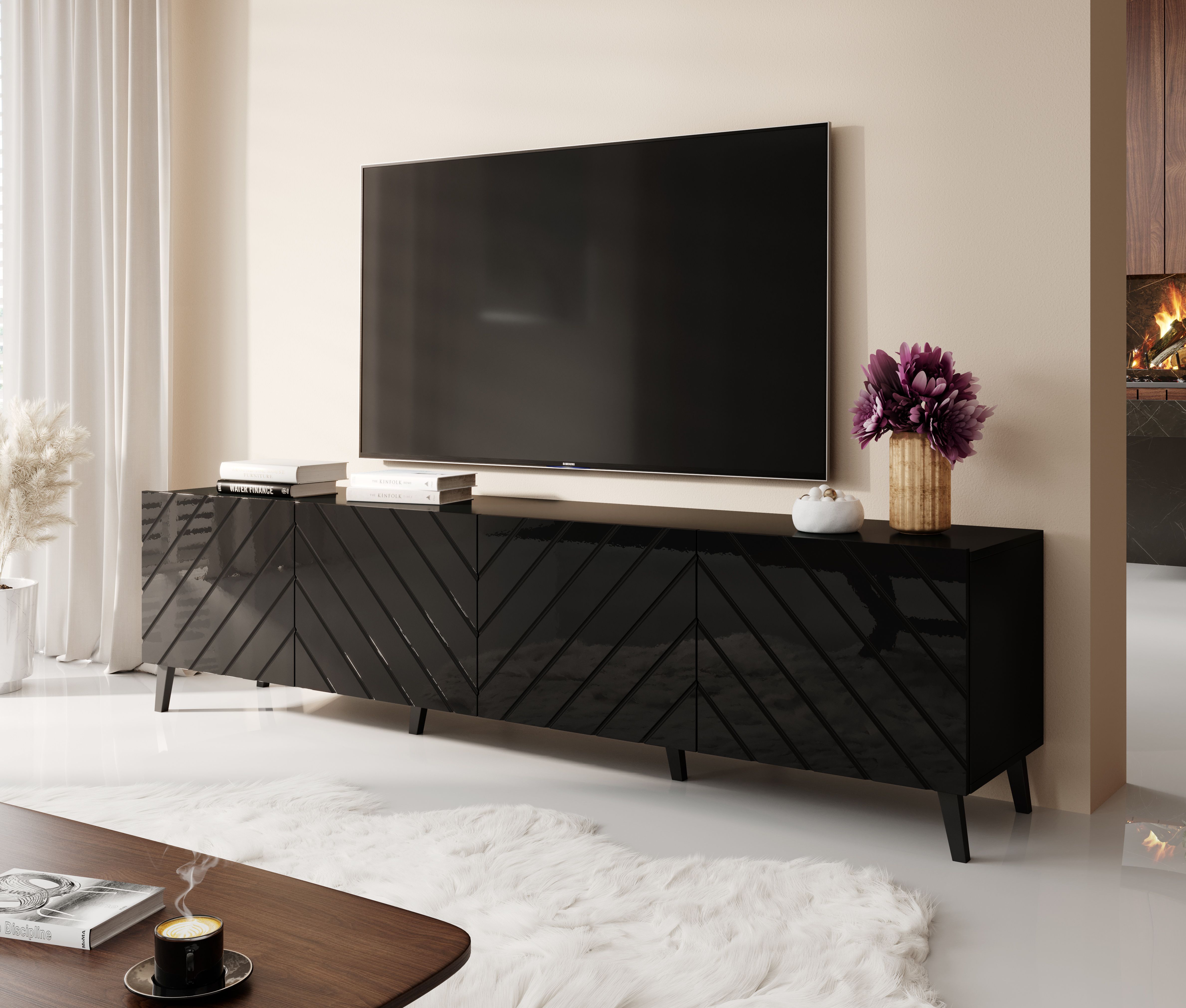 RTV cabinet ABETO 200x42x52 black glossy_3