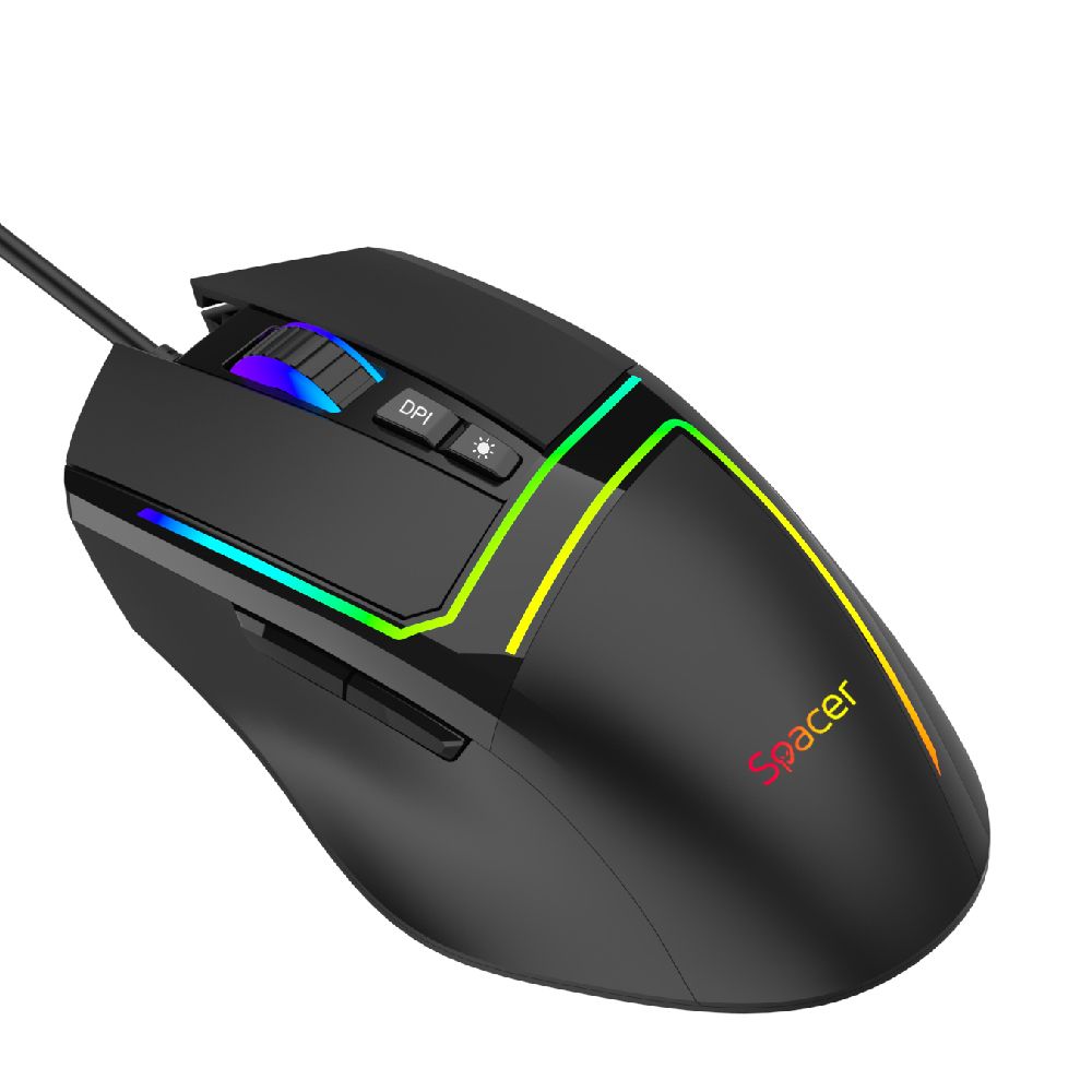 MOUSE Spacer - gaming, gaming, cu fir, USB, optic, 12.000 dpi, butoane/scroll 7/1, iluminare RGB, negru,  SPGM-ALIEN-RACE  (include TV 0.18lei)